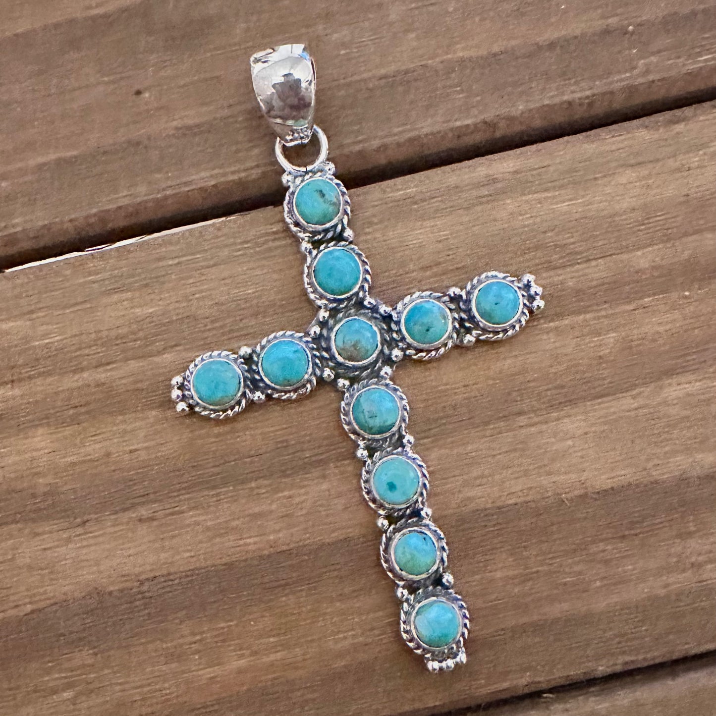 Sterling & Turquoise Rope Cross Pendant