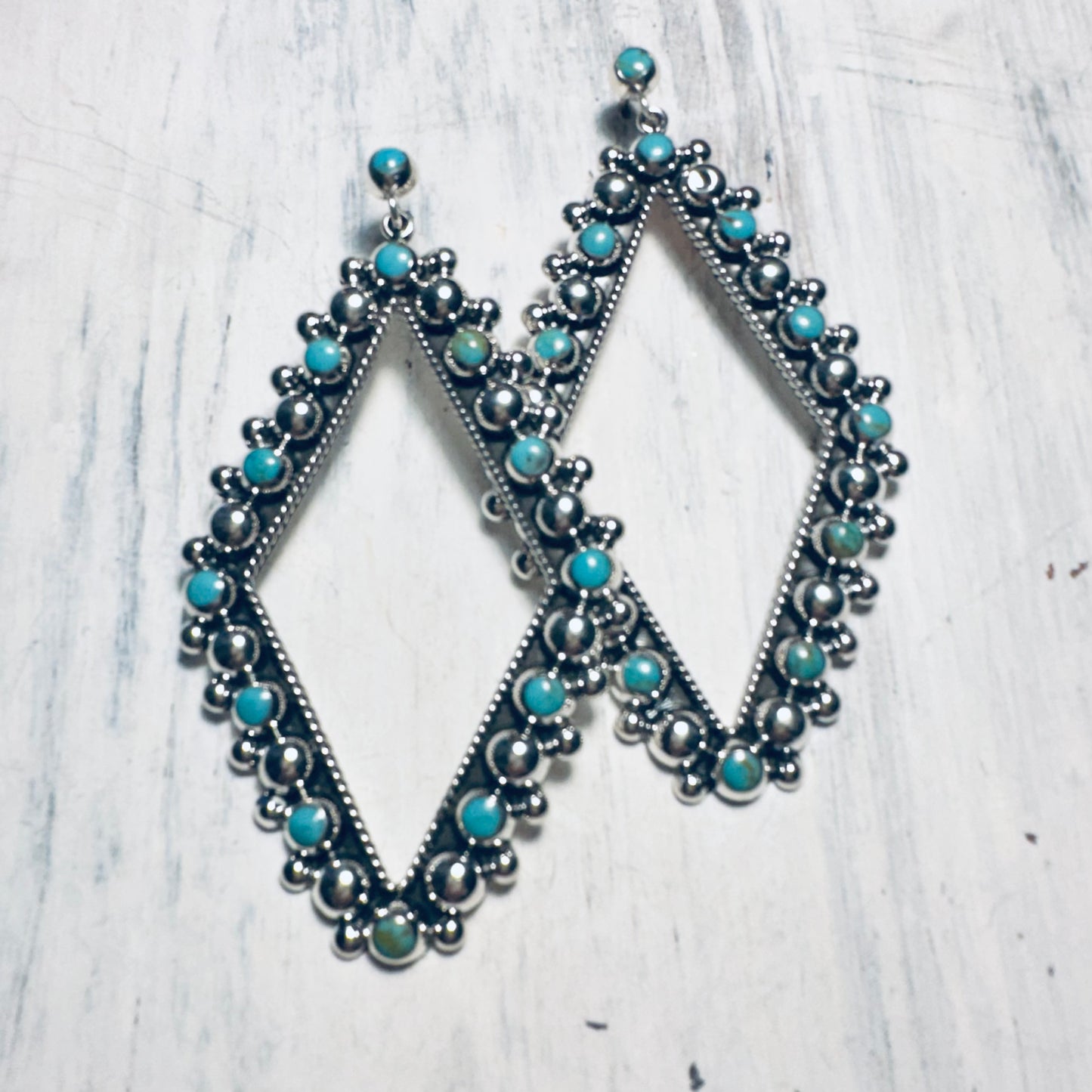 Beaded Sterling & Turquoise Diamond Post Earrings