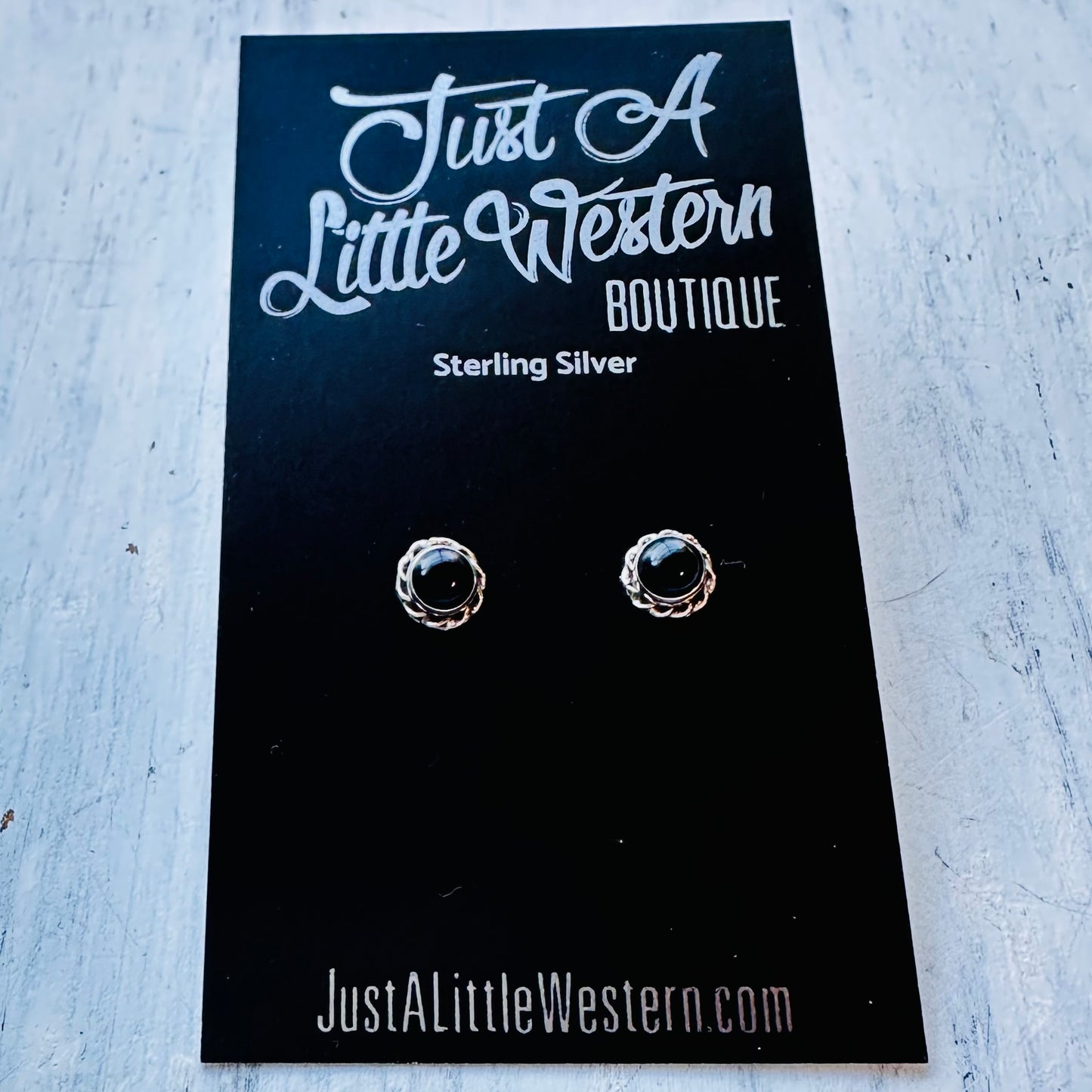 Sterling & Black Stone Rope Detail Stud Earrings