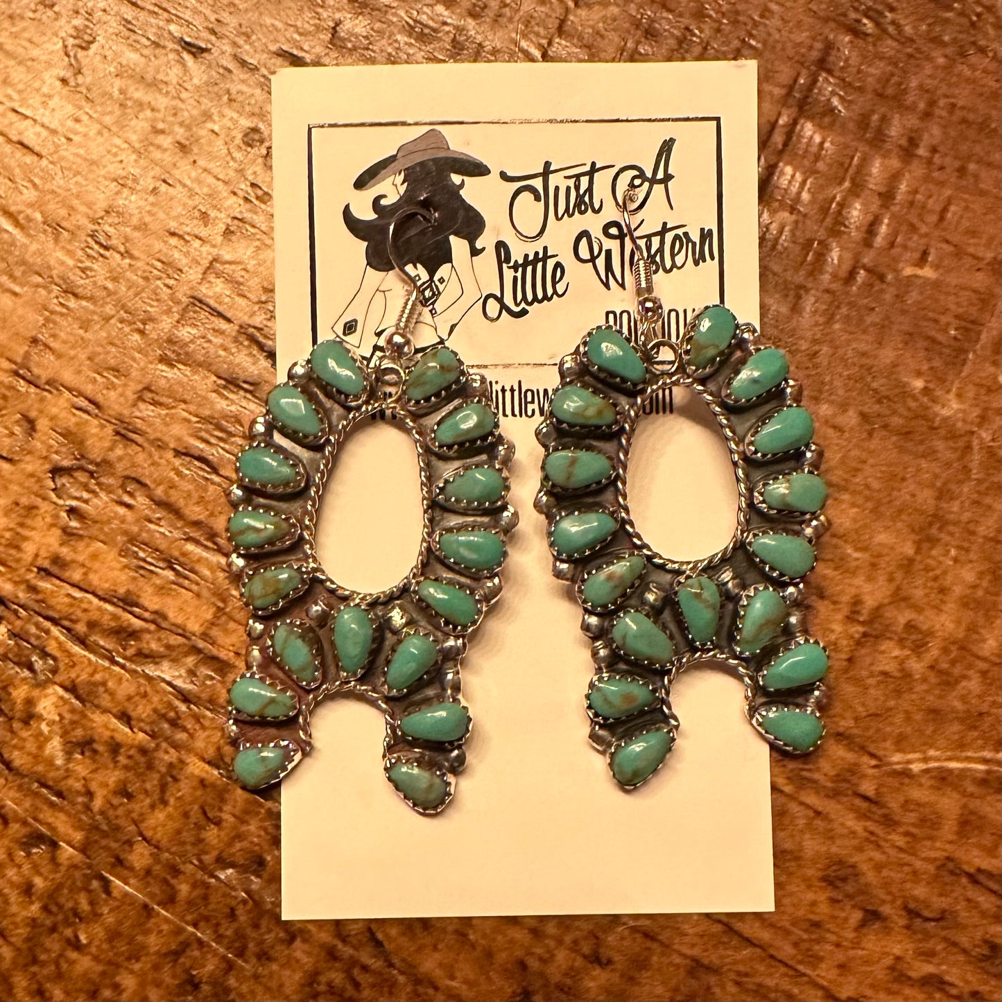 Sterling Turquoise Squash Blossom Dangle Earrings