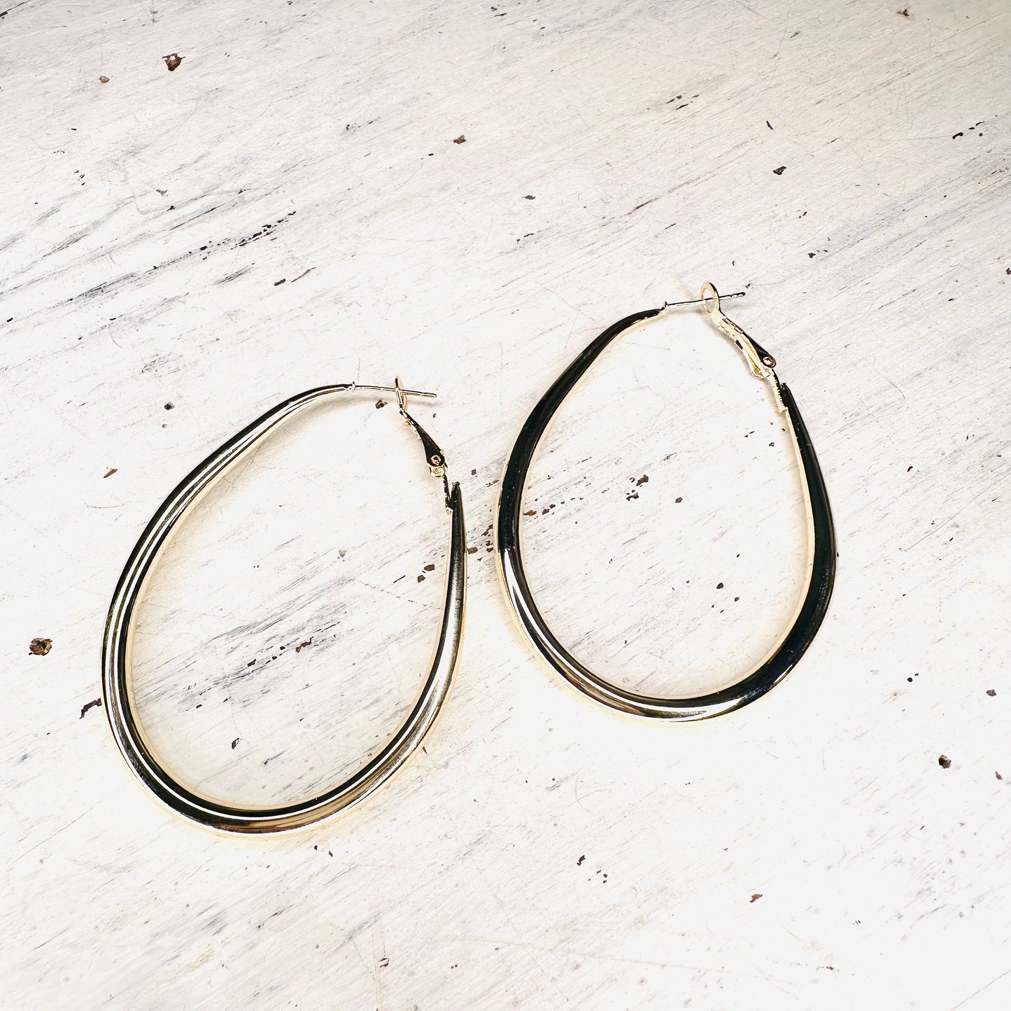 Oval Brushed Gold Hoop Earrings