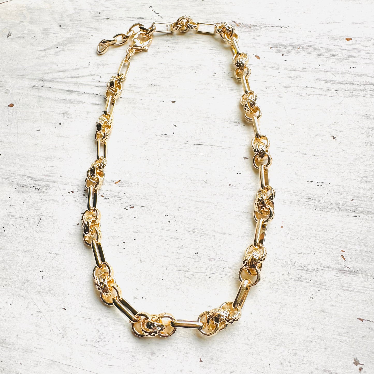 14K Plated Gold Knot Link Necklace