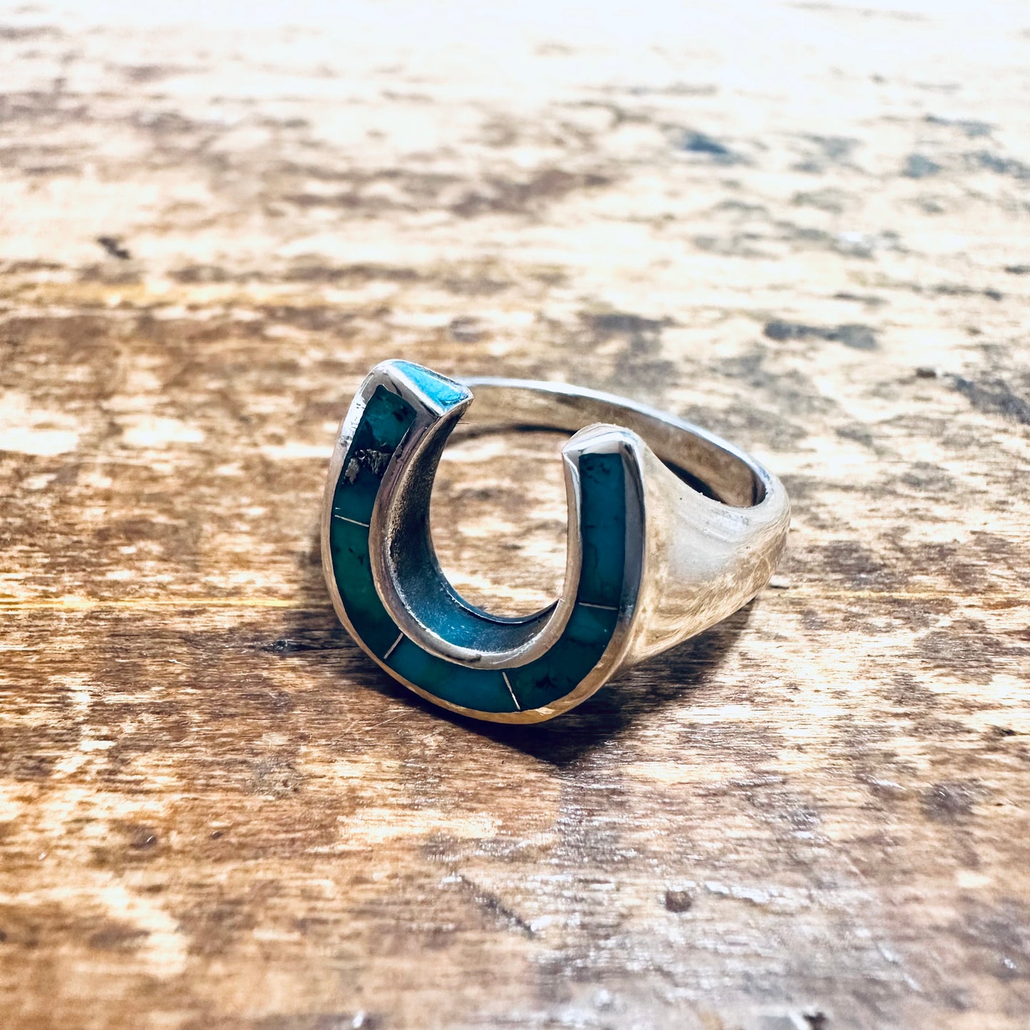 Sterling & Turquoise Mosaic Horseshoe Ring