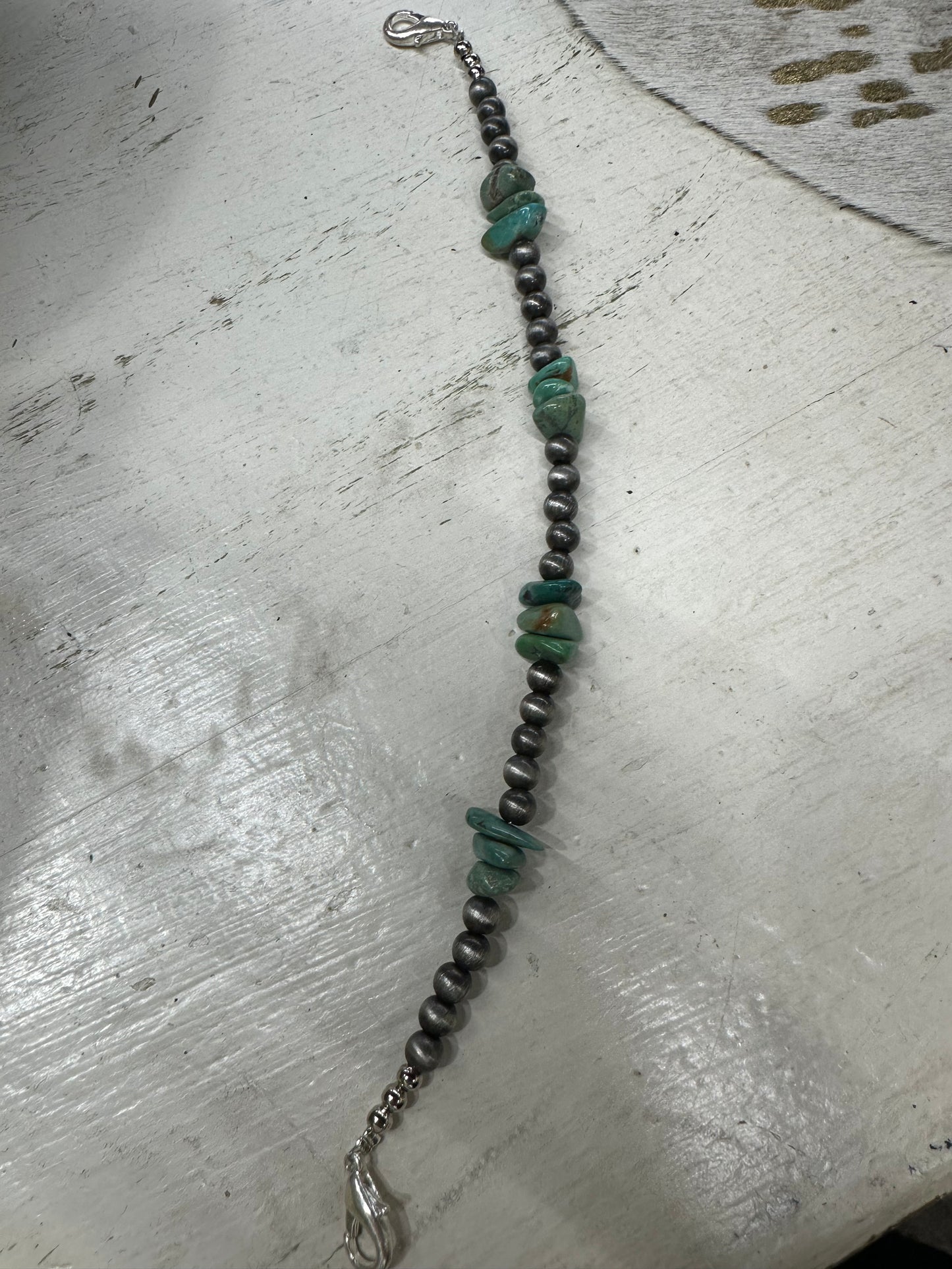 Silver Pearl & Turquoise Chip Cap Jewlery
