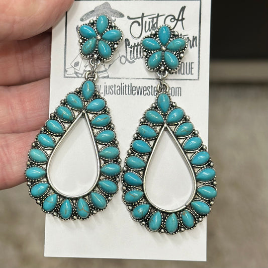 Turquoise Stone Hoops on Flower Post