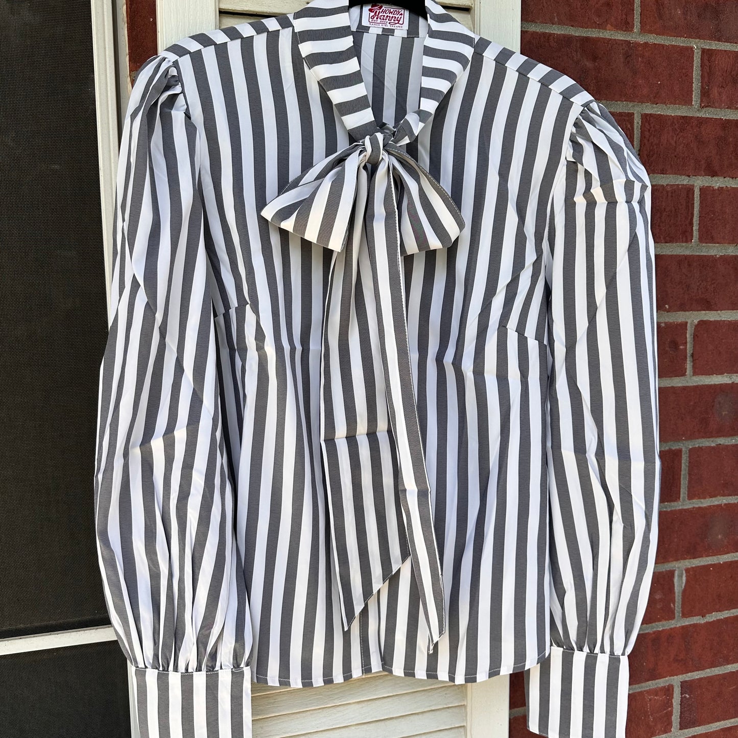Black & White Striped Long Sleeve Front Tie Top