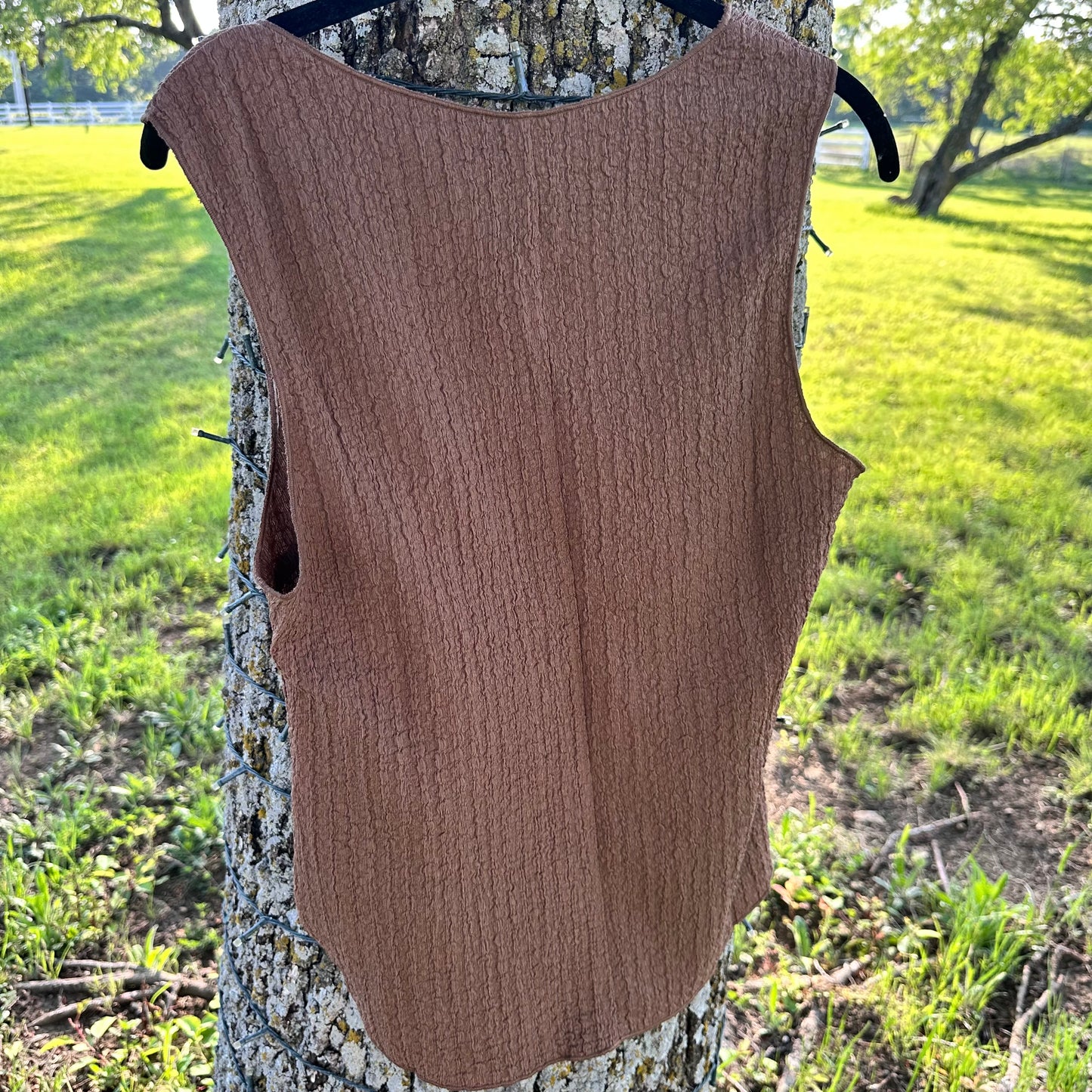 Mocha Crinkle Button Down Tank Top