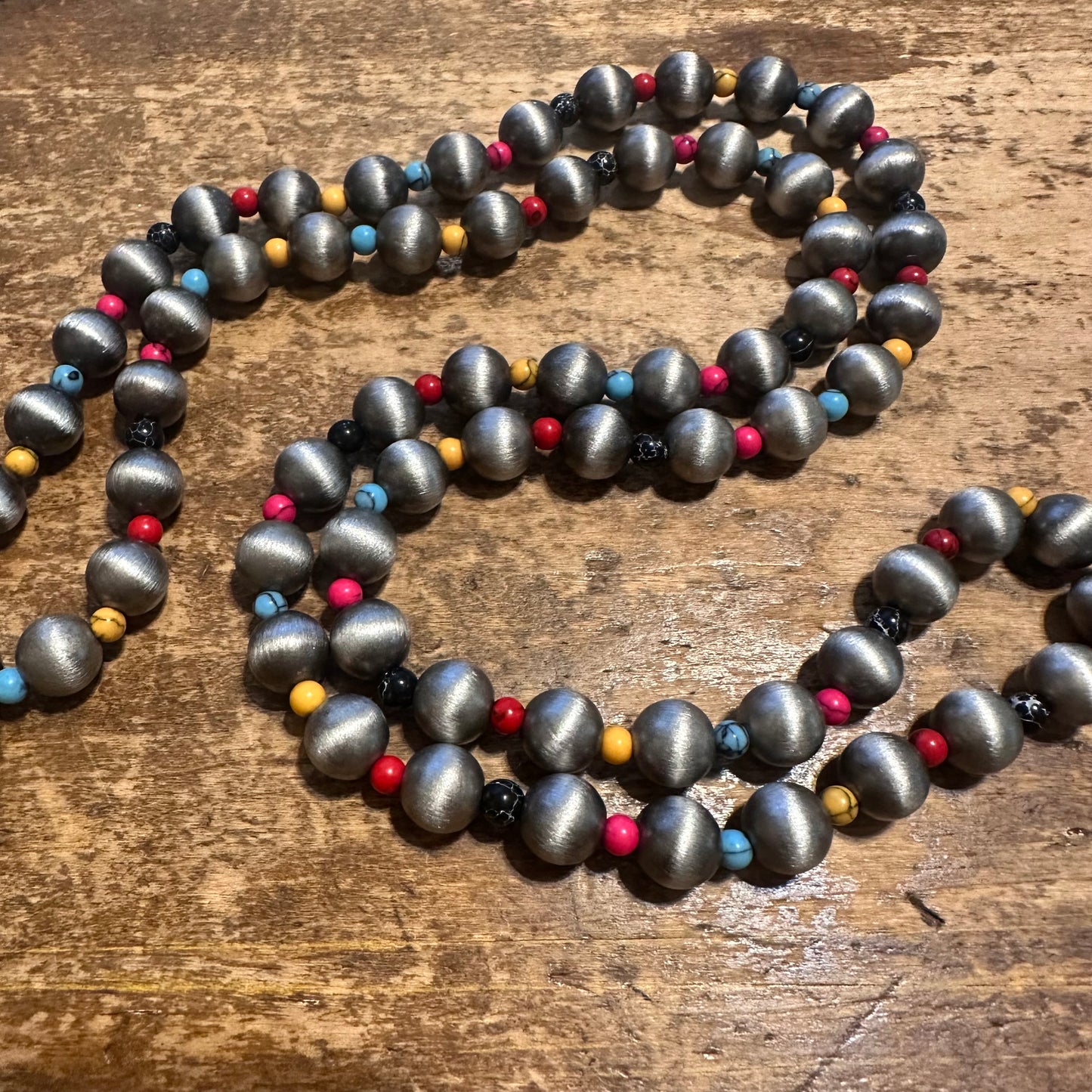 33" Multi & Pewter Stretchy Necklace