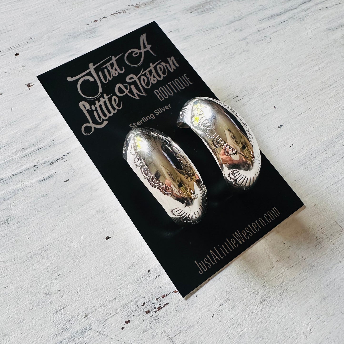 Sterling Half Hoop Stamped Post Earrings