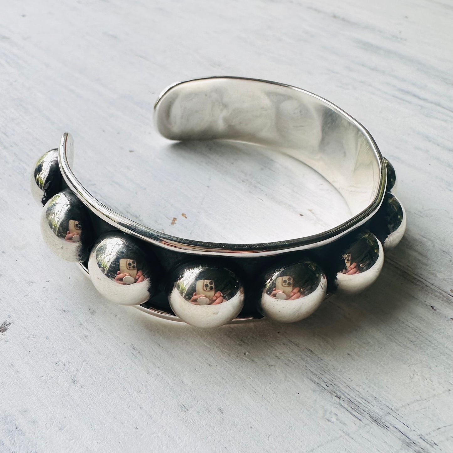 Sterling 18mm Beaded Cuff Bracelet