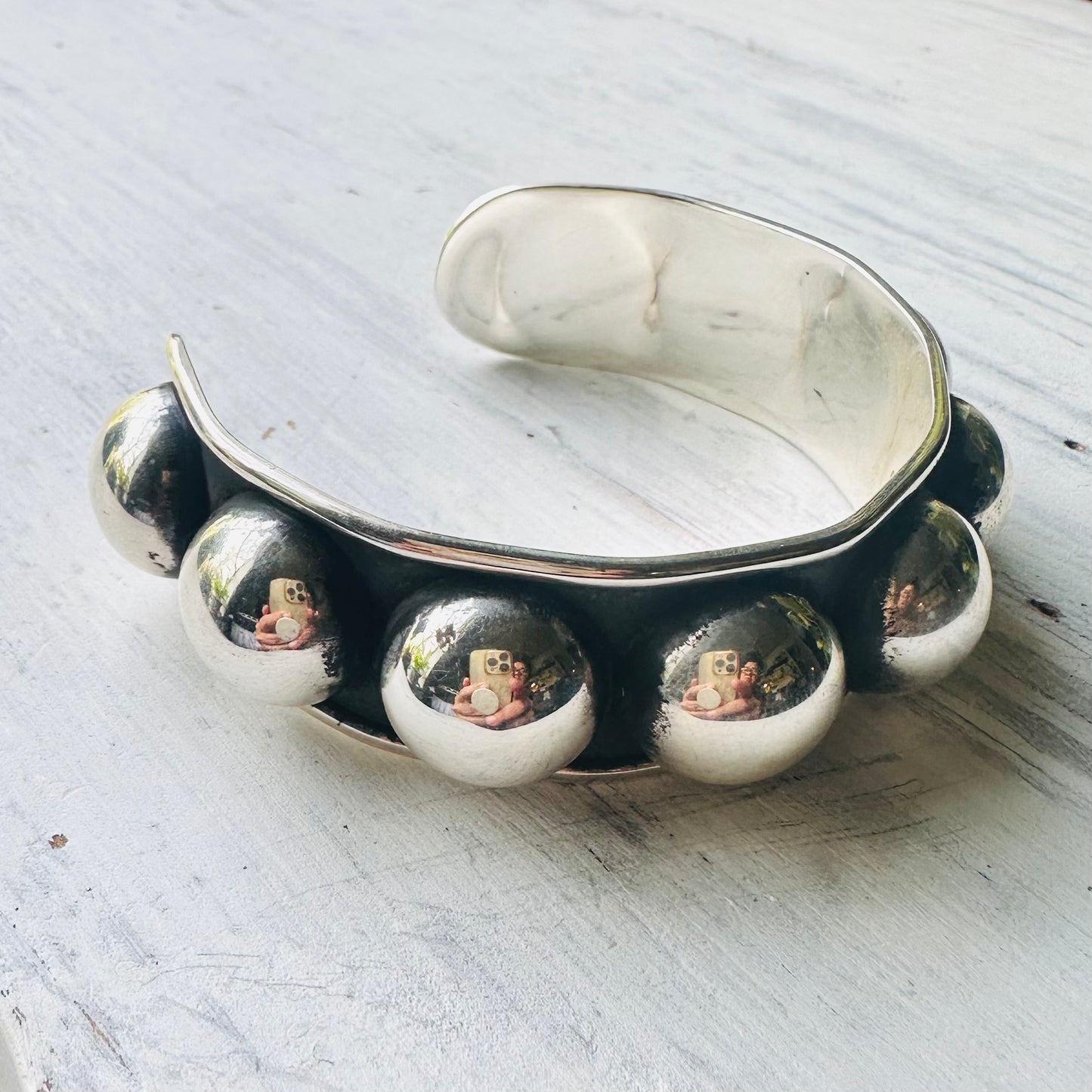 Sterling 20mm Beaded Cuff Bracelet