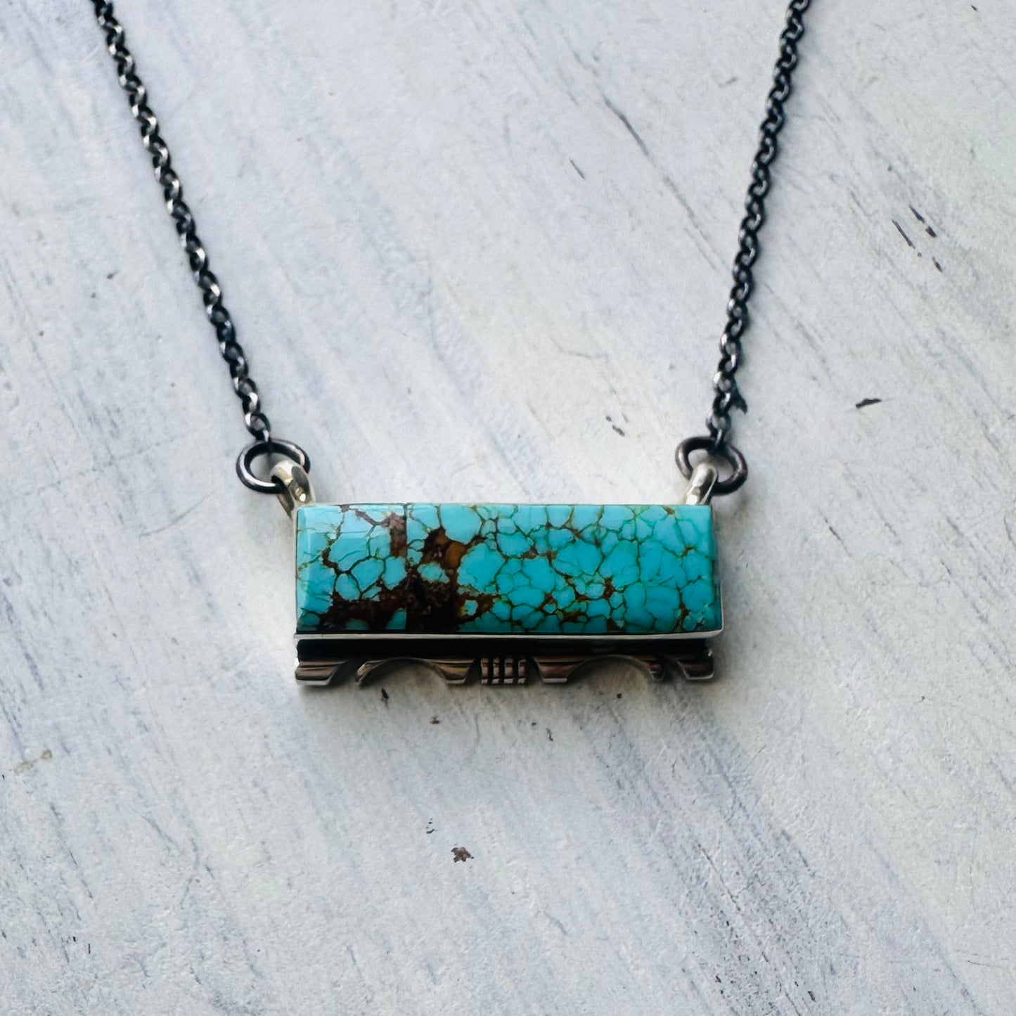 16" Sterling & Turquoise Bar Necklace