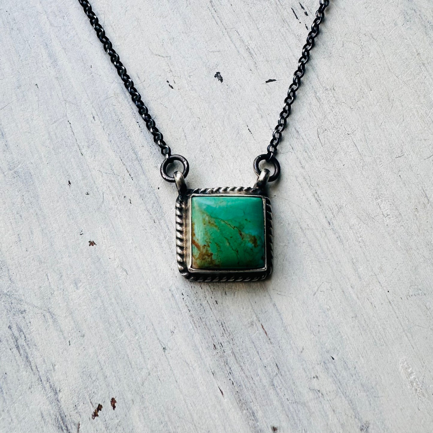 18" Sterling & Green Turquoise Square Necklace