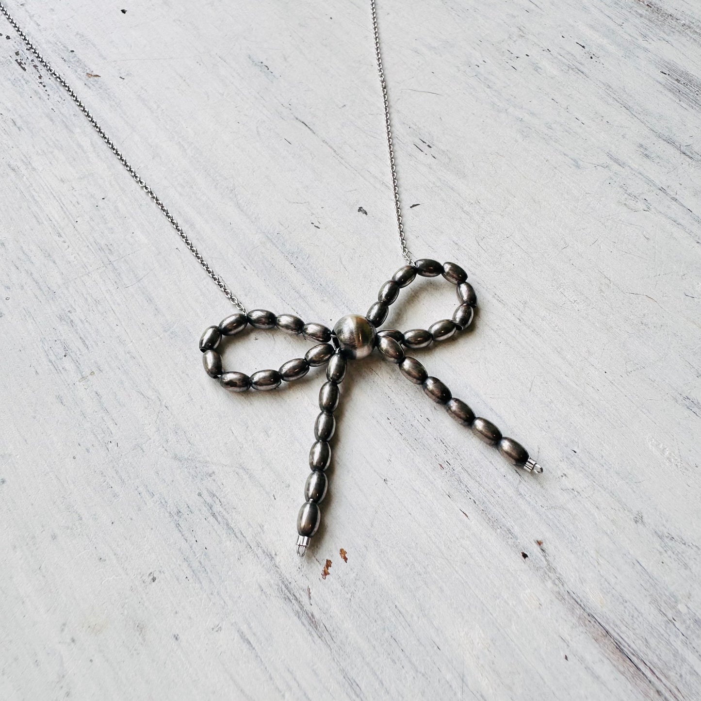 16" Sterling Navajo Pearl Bow Necklace