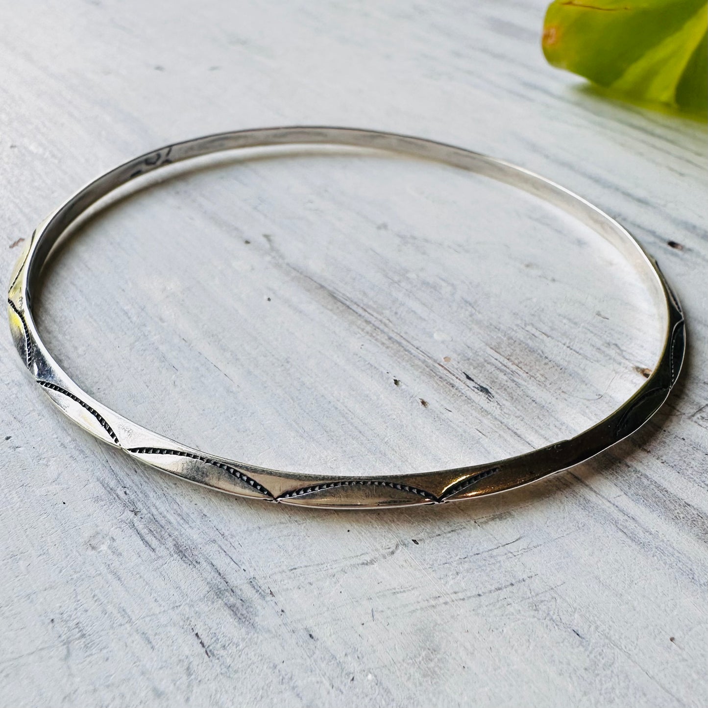 Sterling Large Scallop Stamped Bangle