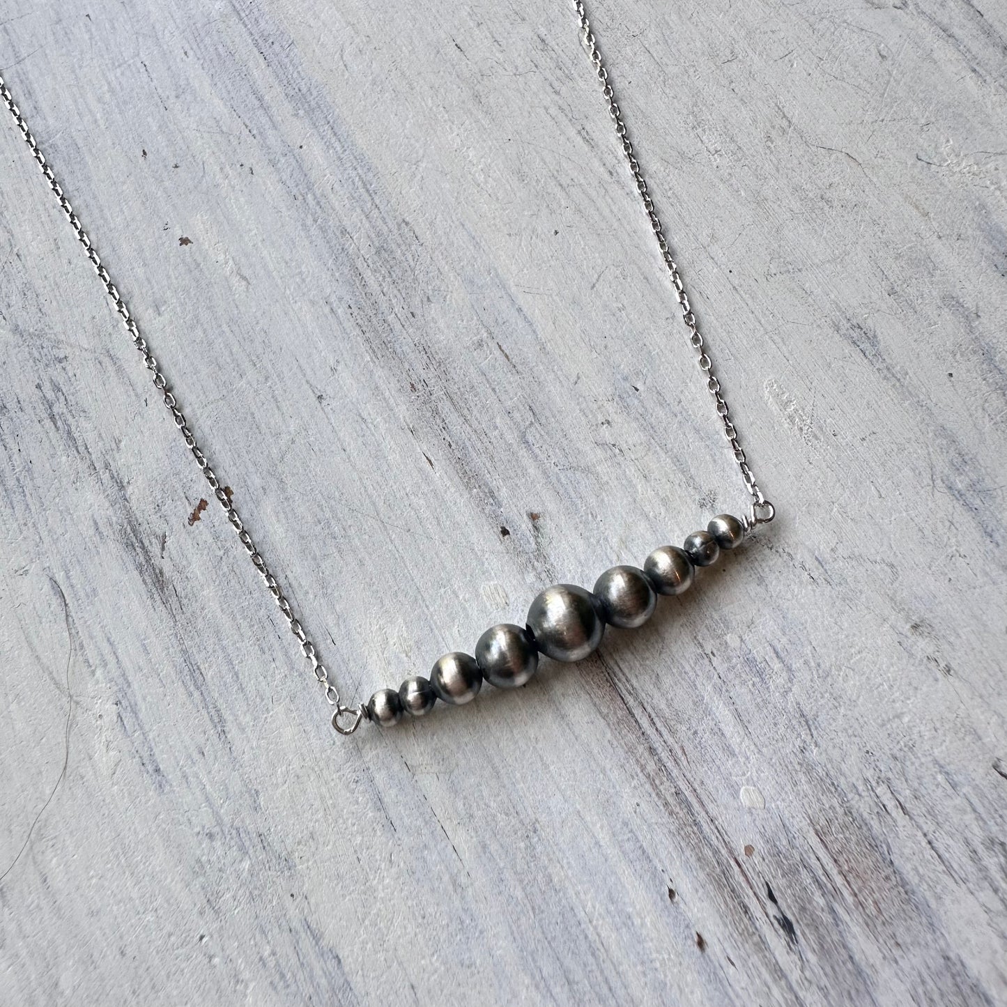 Sterling Navajo Pearl Bead Bar Necklace