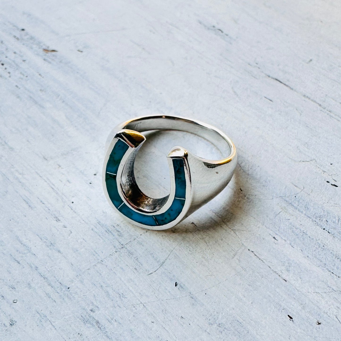 Sterling & Turquoise Mosaic Horseshoe Ring