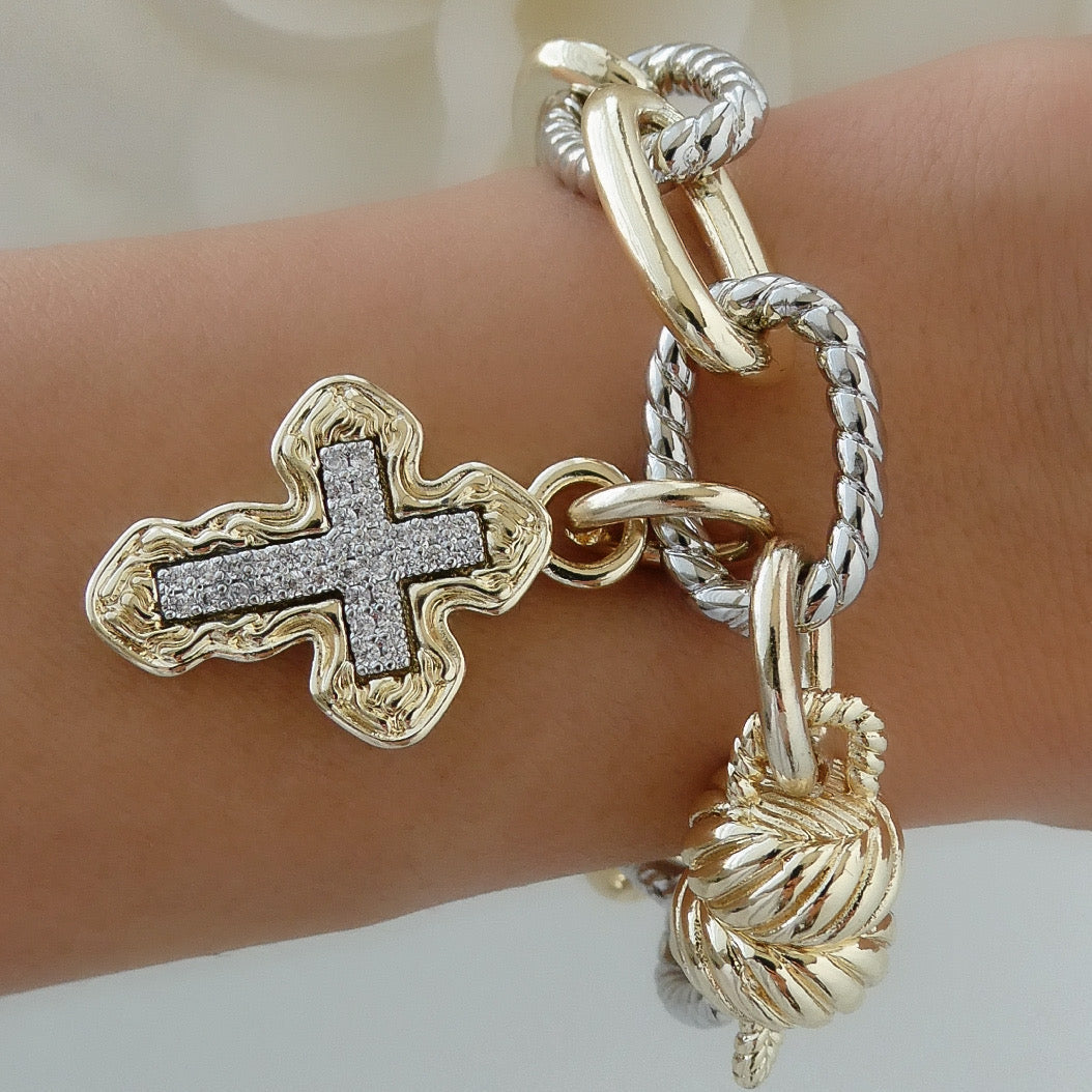 Two Tone Link Cross Magnetic Bracelet