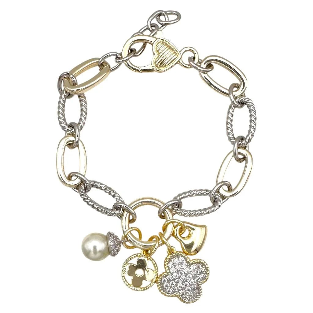 Two Tone Link Clover Charm Bracelet