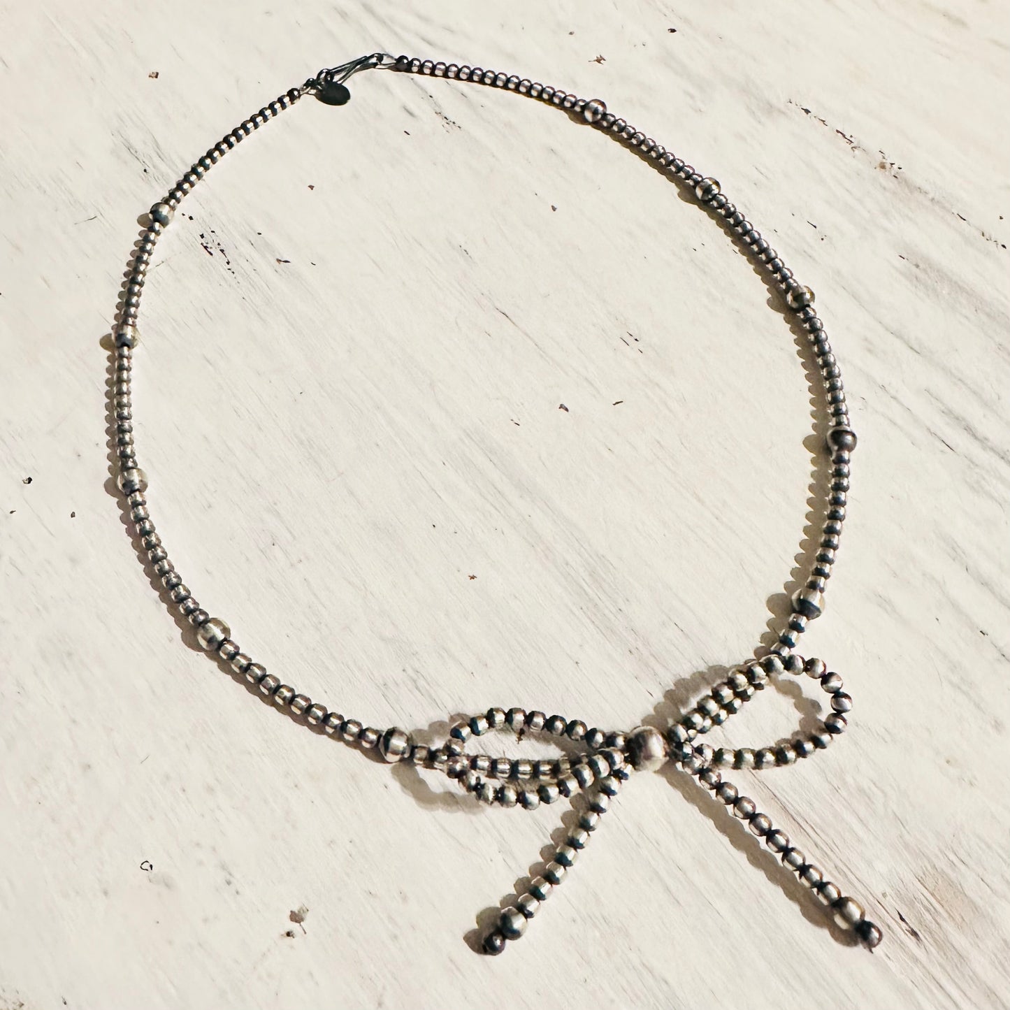 18" Sterling Beaded Bow Necklace