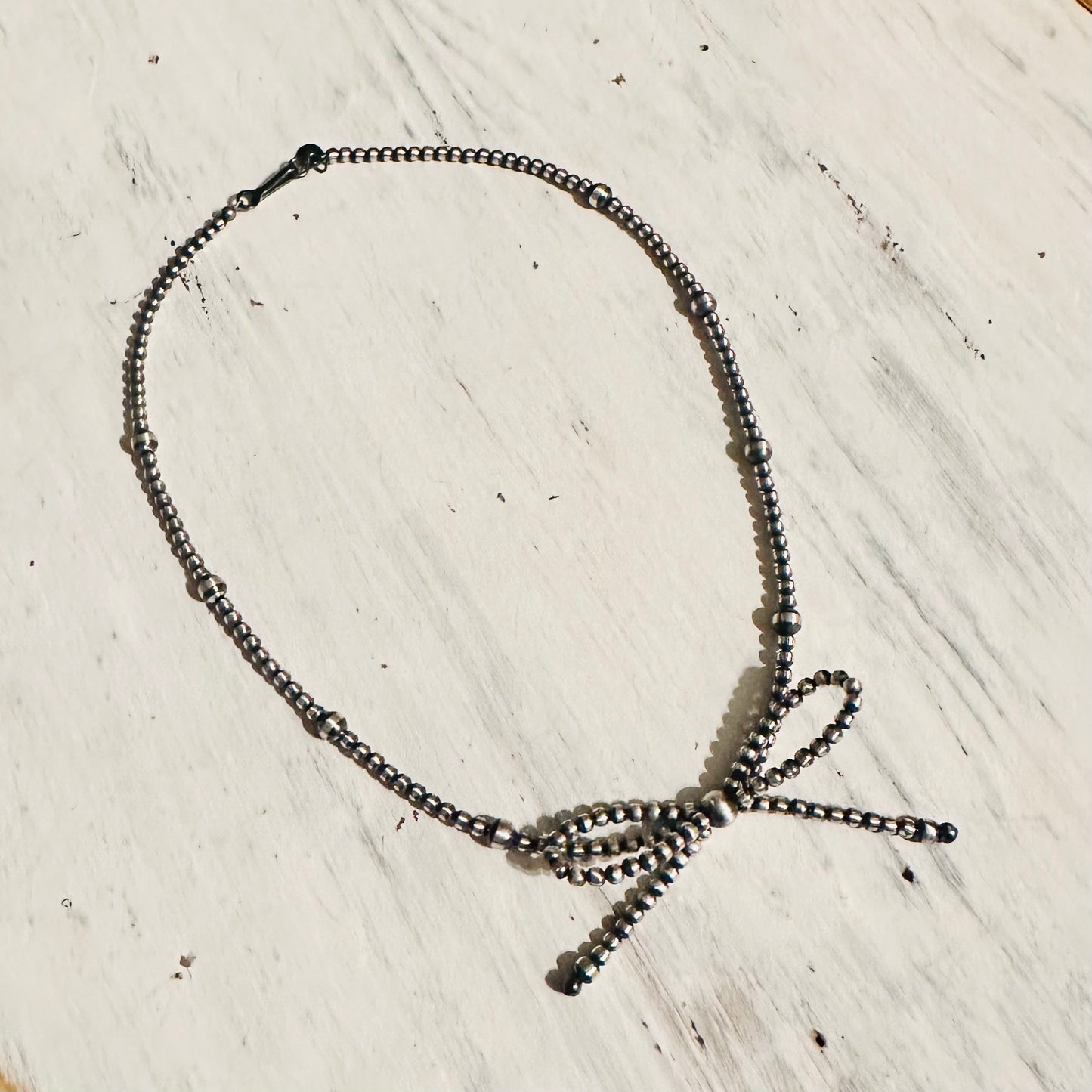 16" Sterling Beaded Bow Necklace