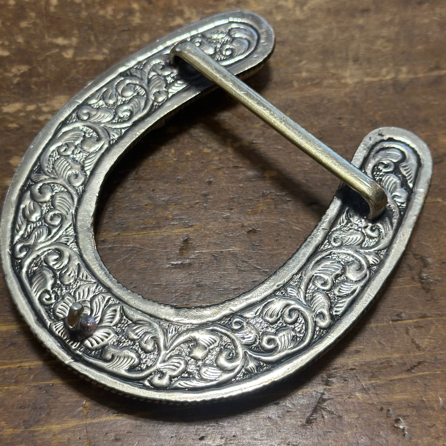 Large Turquoise Stone Coin Silver Horseshoe Belt Buckle