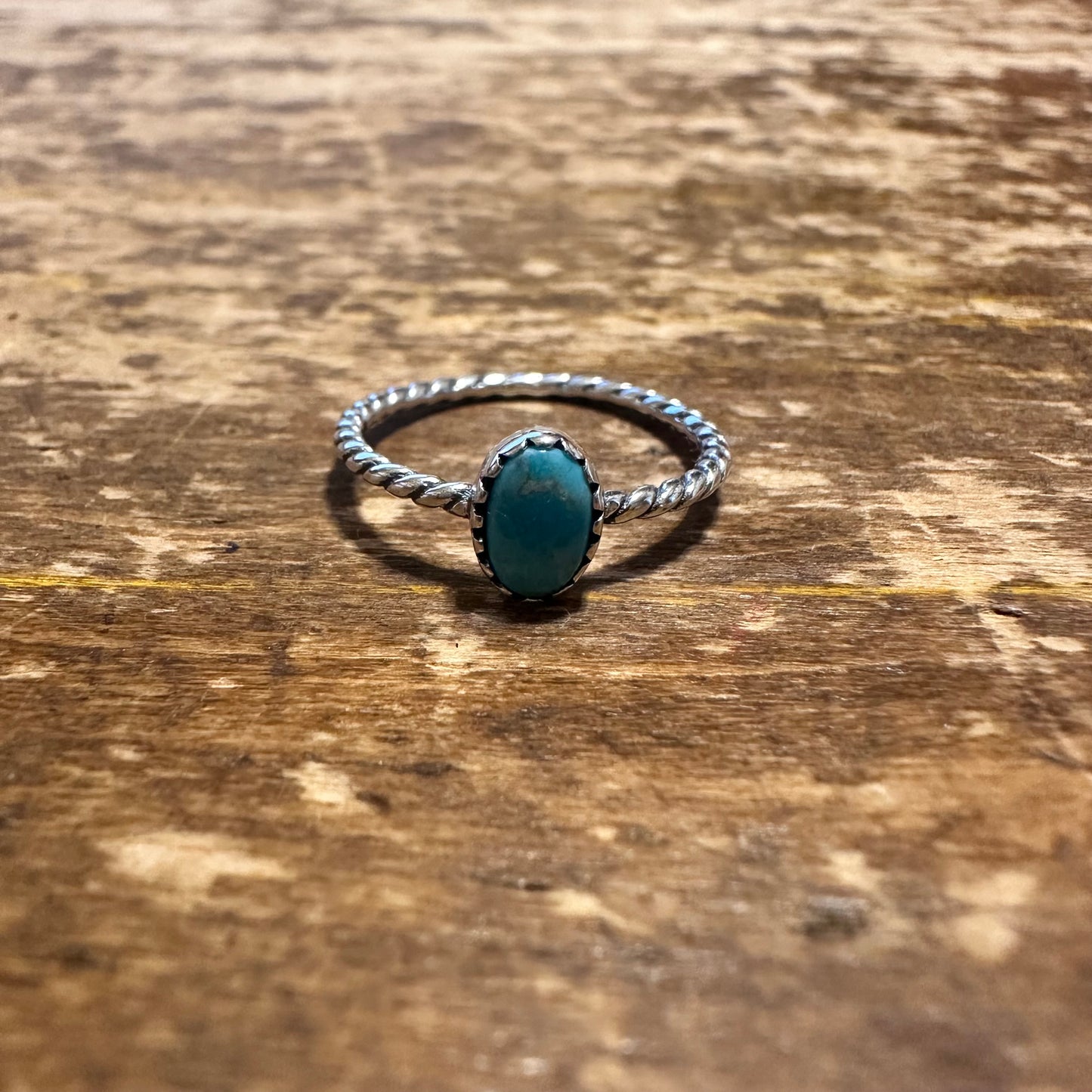 Sterling Dainty Oval Turquoise Twisted Ring