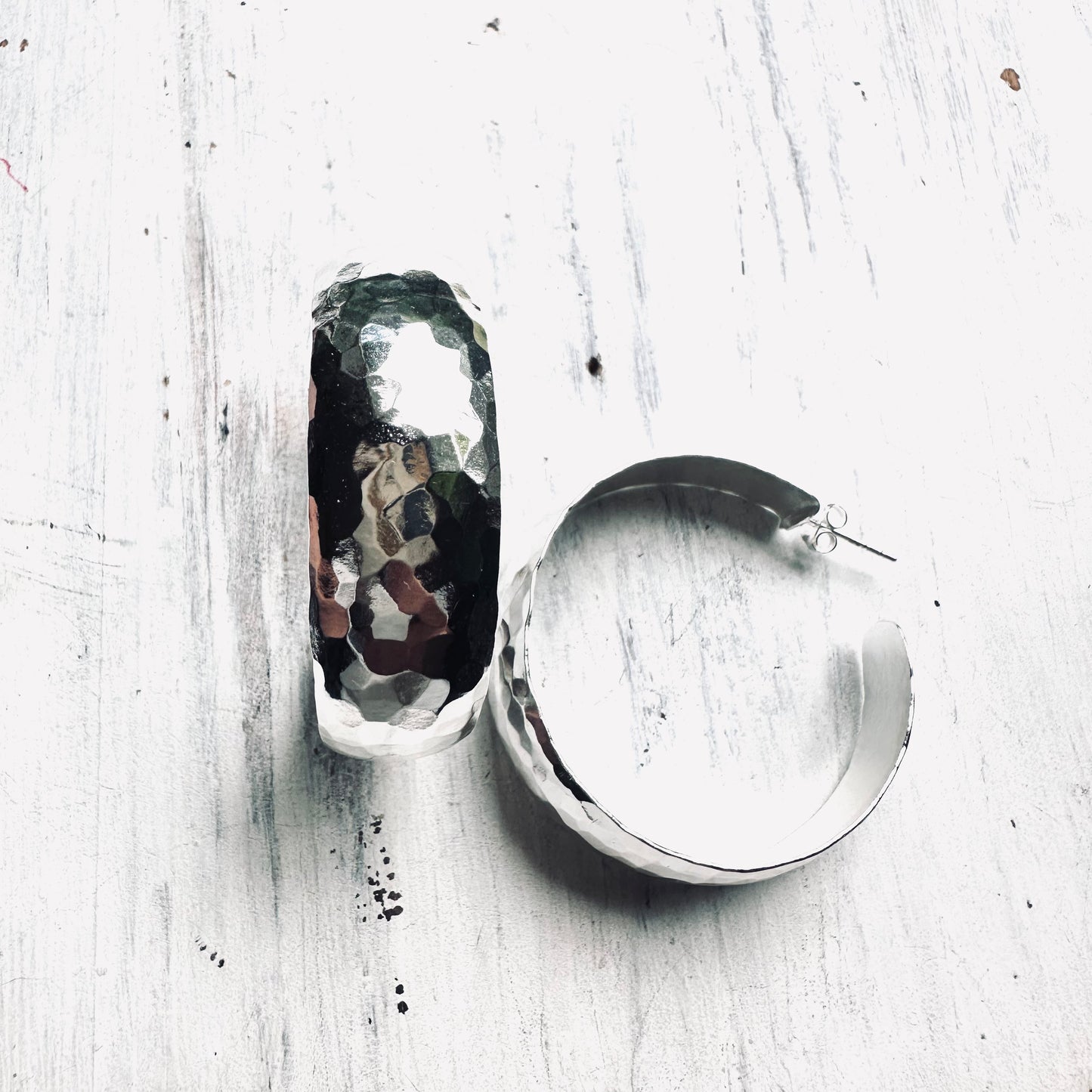 1.5" Sterling Hammered Hoop Earring