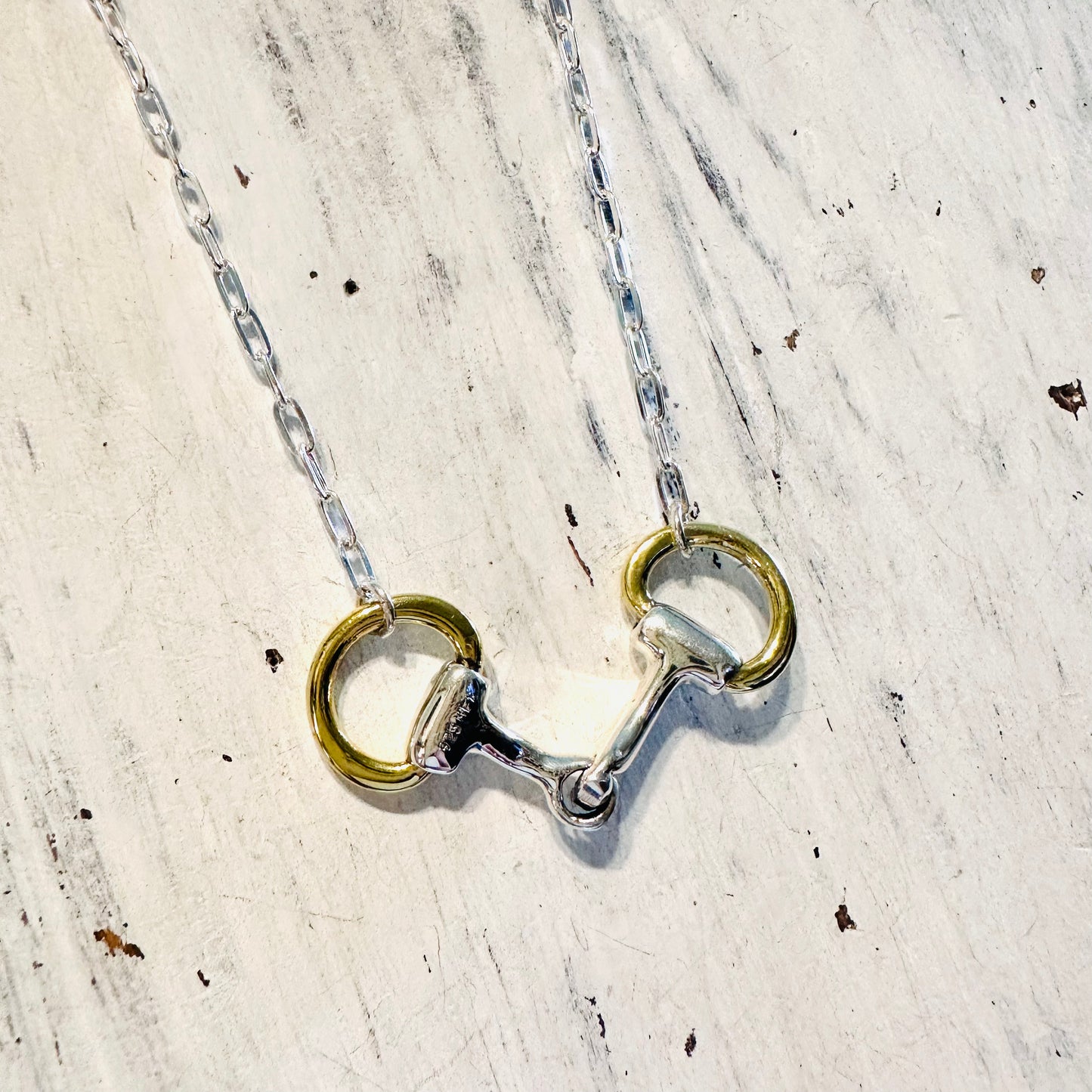 Sterling & Brass Dainty Snaffle Bit Necklace