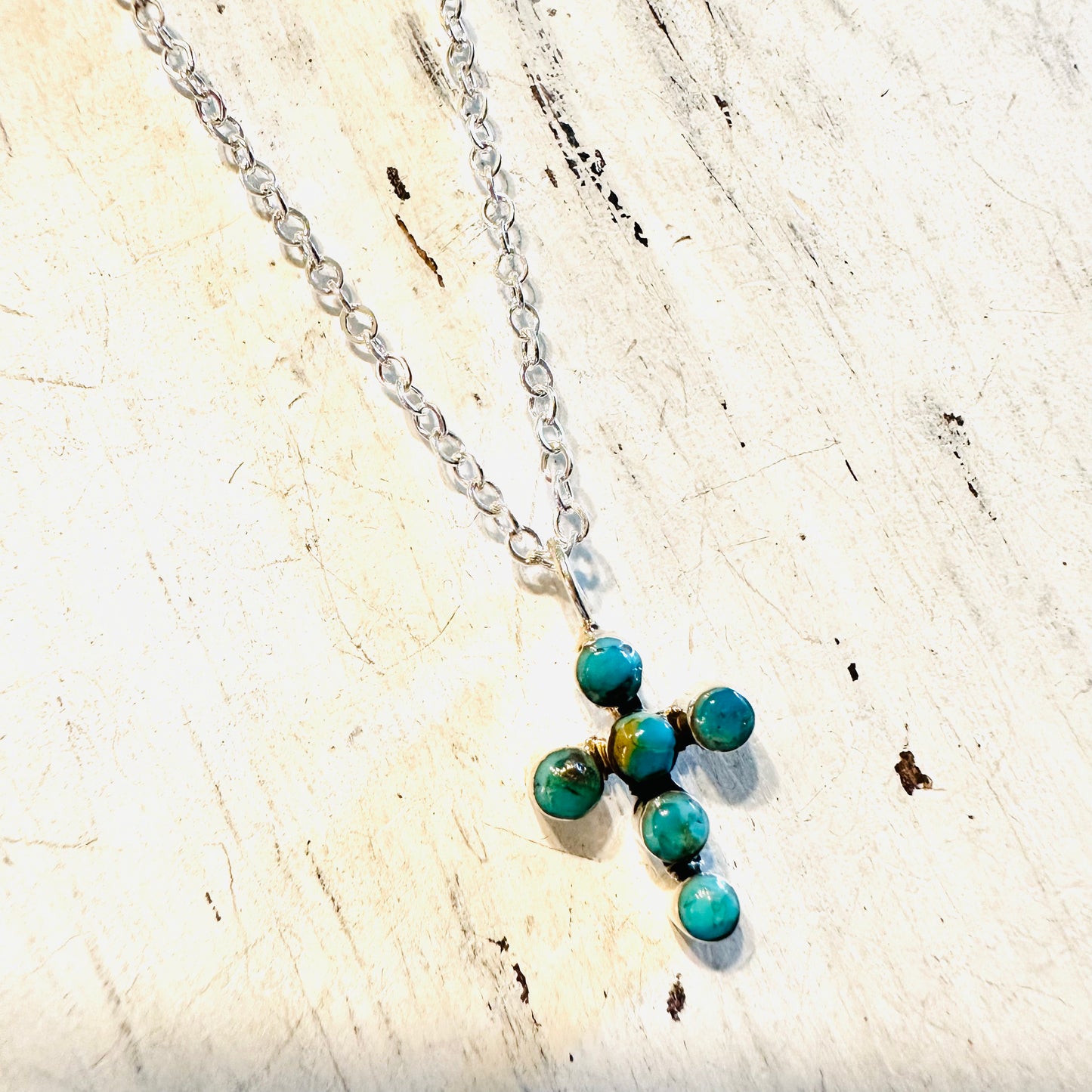 Sterling & Turquoise Mini Bubble Cross Necklace