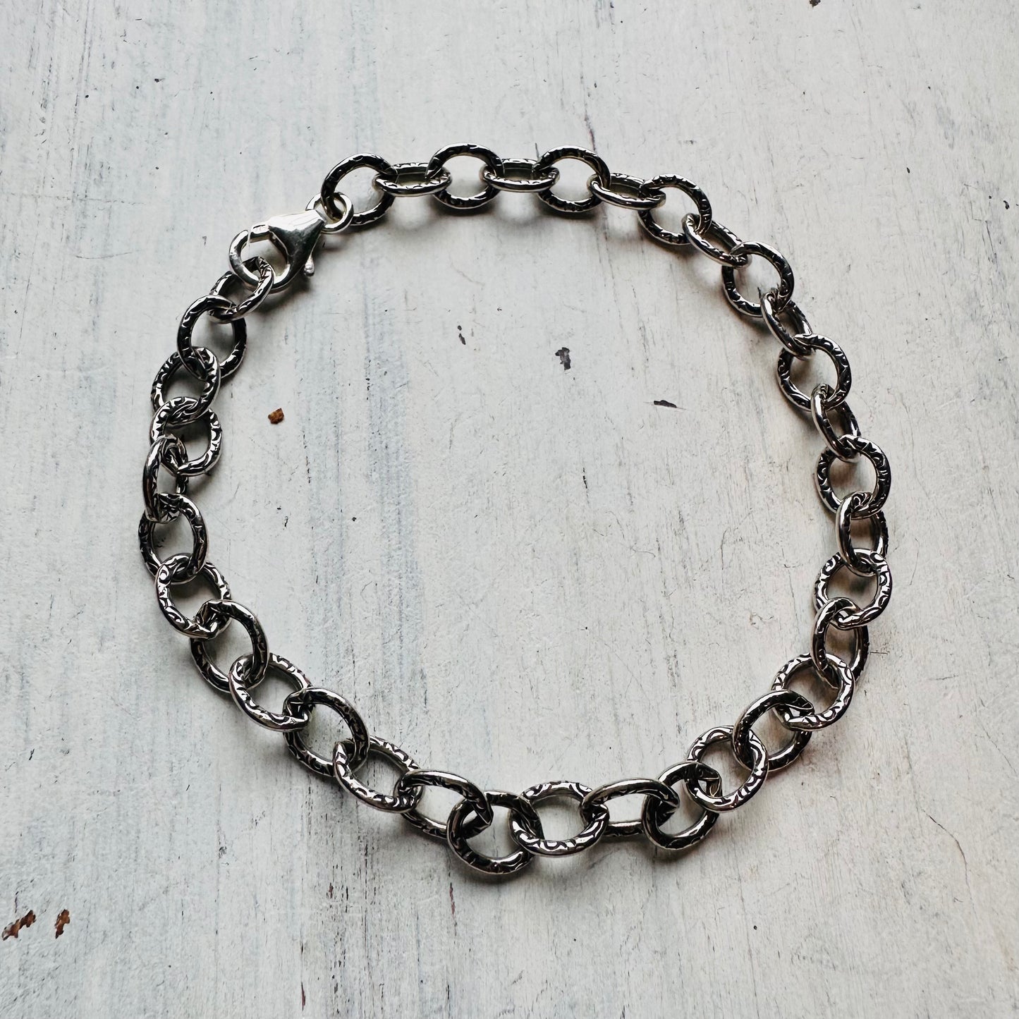 7.5" Oxidized Sterling Textured Chain Bracelet