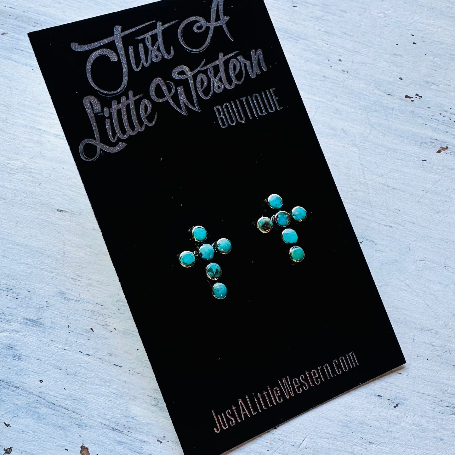 Brass & Turquoise Mini Cross Stud Earrings