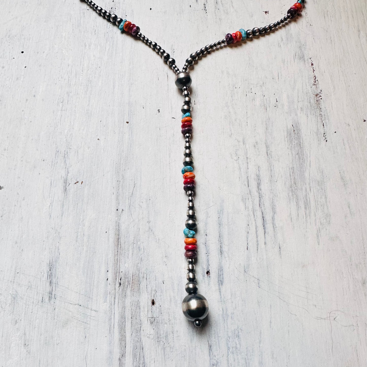 20" Sterling & Multi Color Bead Lariat Necklace
