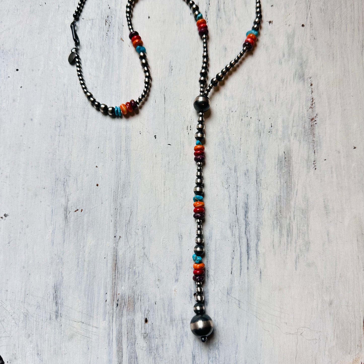 20" Sterling & Multi Color Bead Lariat Necklace