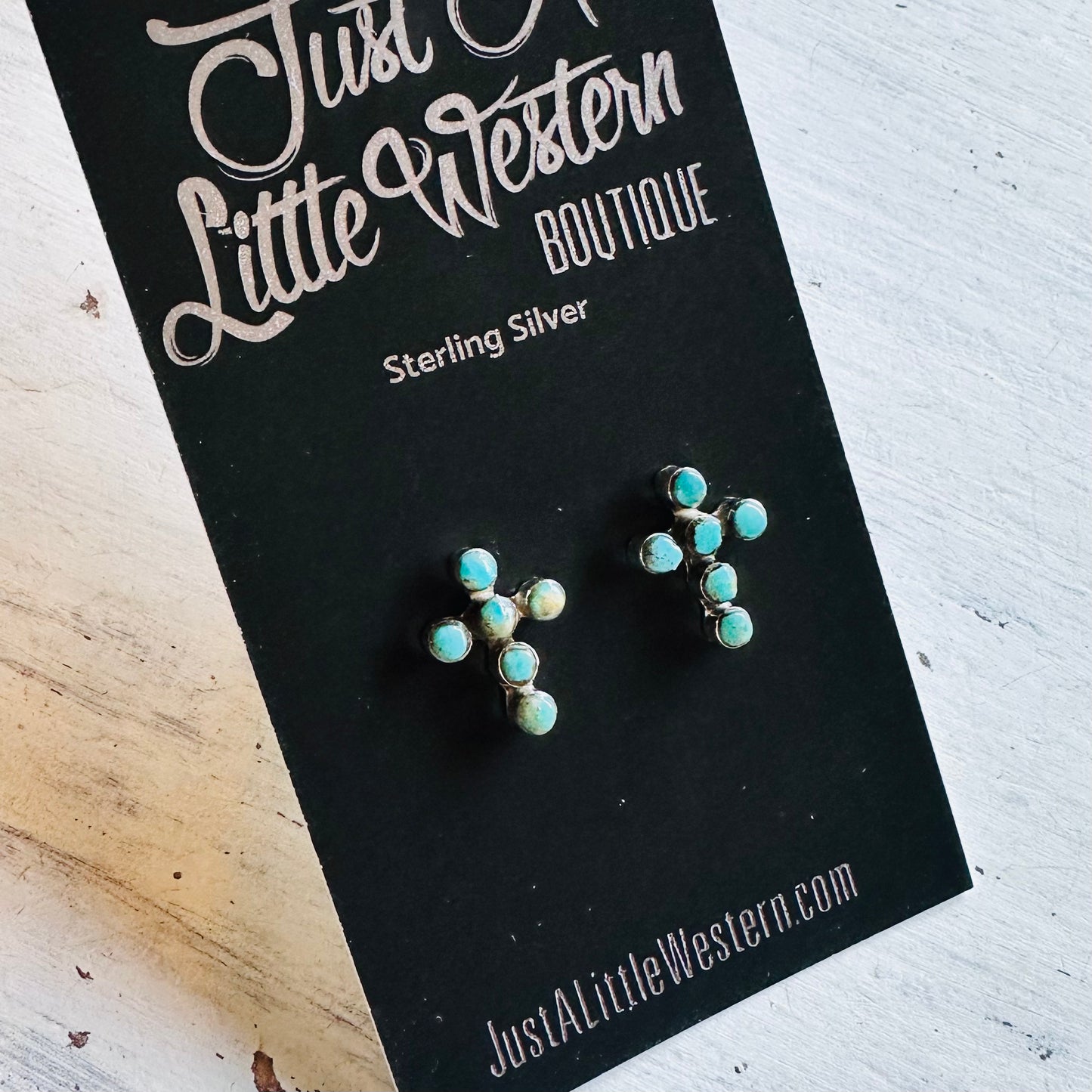 Sterling & Turquoise Mini Cross Stud Earrings