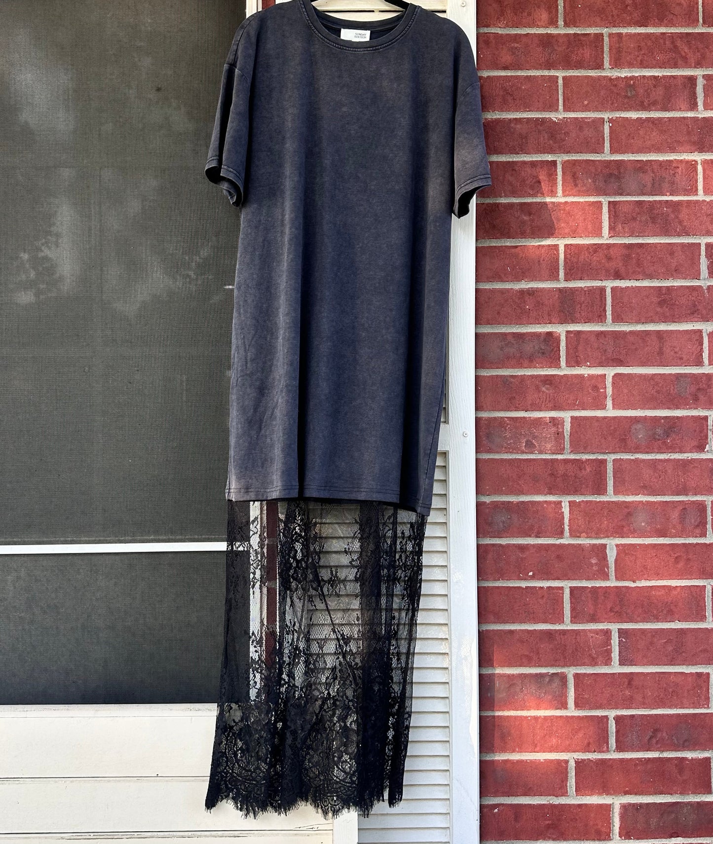 Black Washed T-Shirt & Lace Combo Maxi Dress
