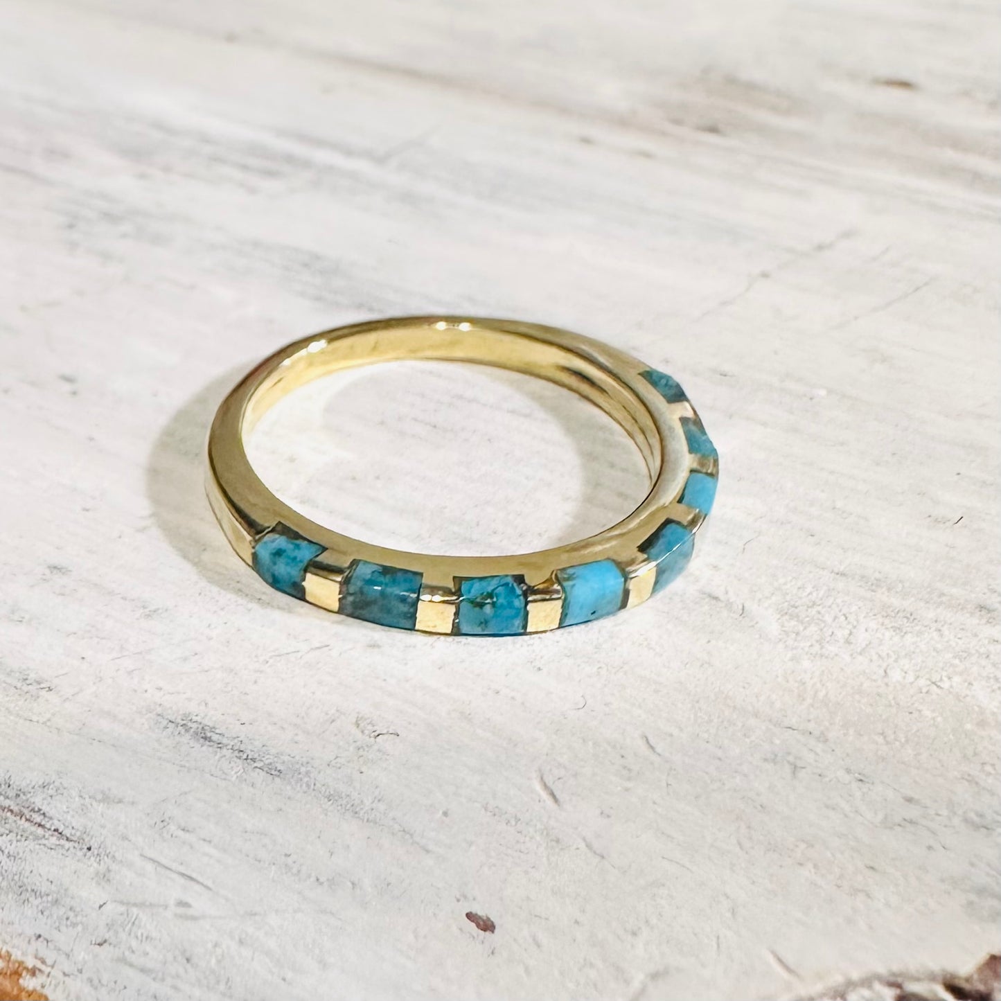 Brass & Turquoise Mini Inlay Stacker Ring