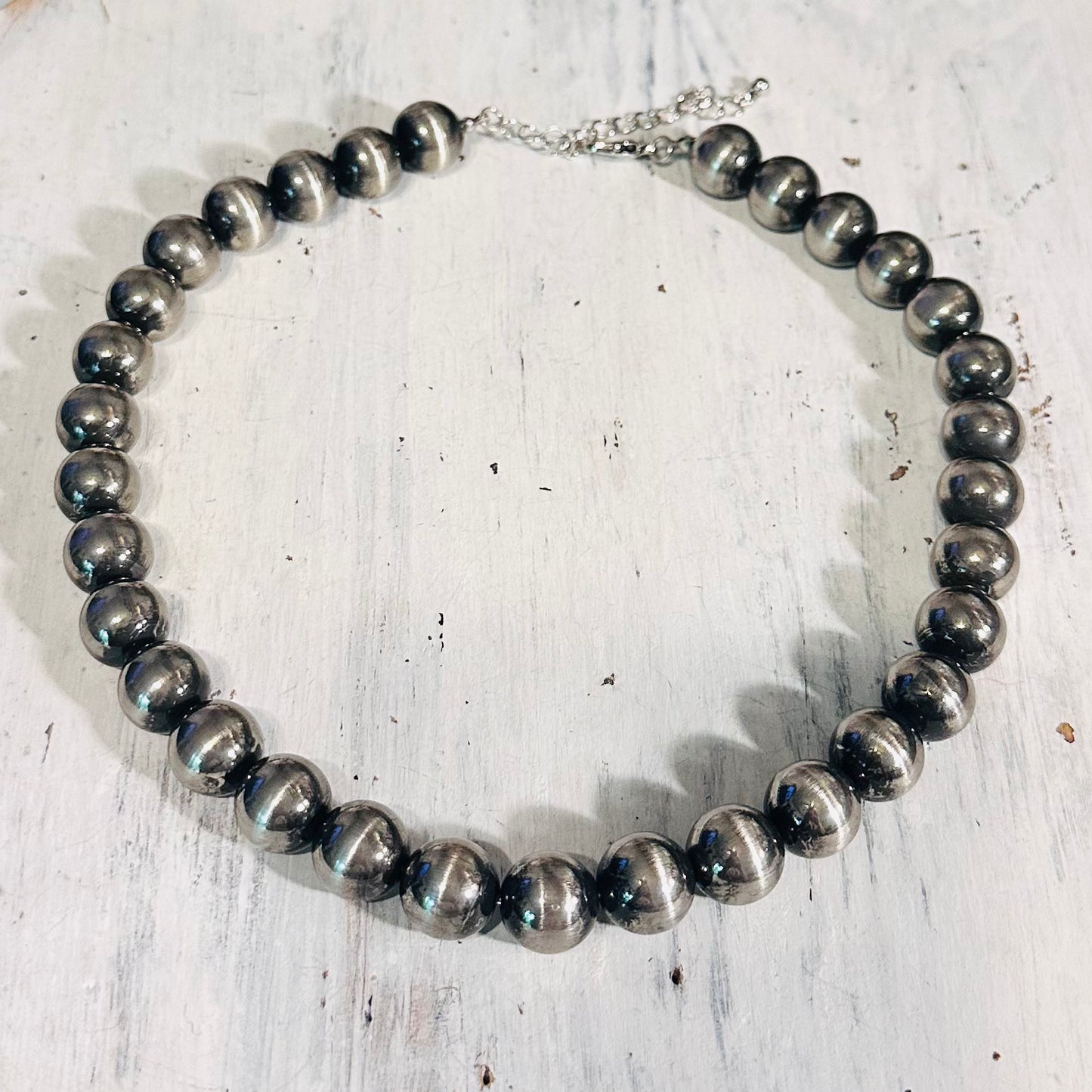 16" Pewter Pearl Necklace 12mm