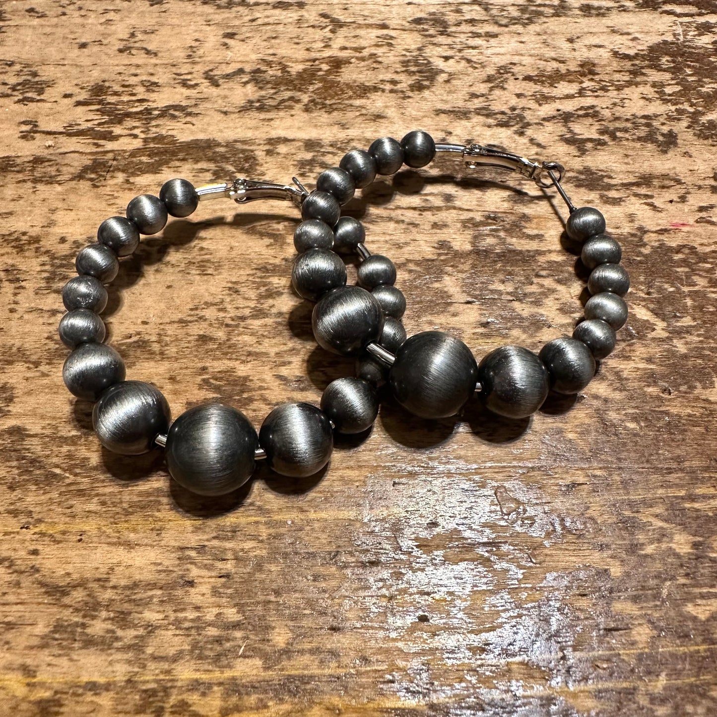 2" Pewter Pearl Gradual Hoop Earrings