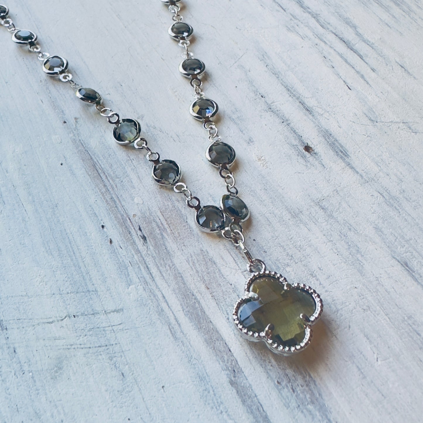 Smoky Crystal & Clover Necklace