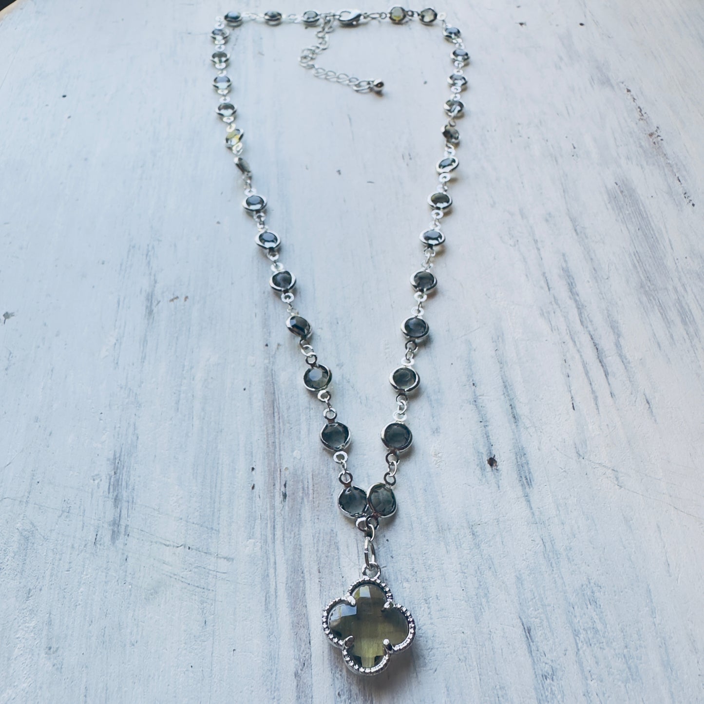 Smoky Crystal & Clover Necklace
