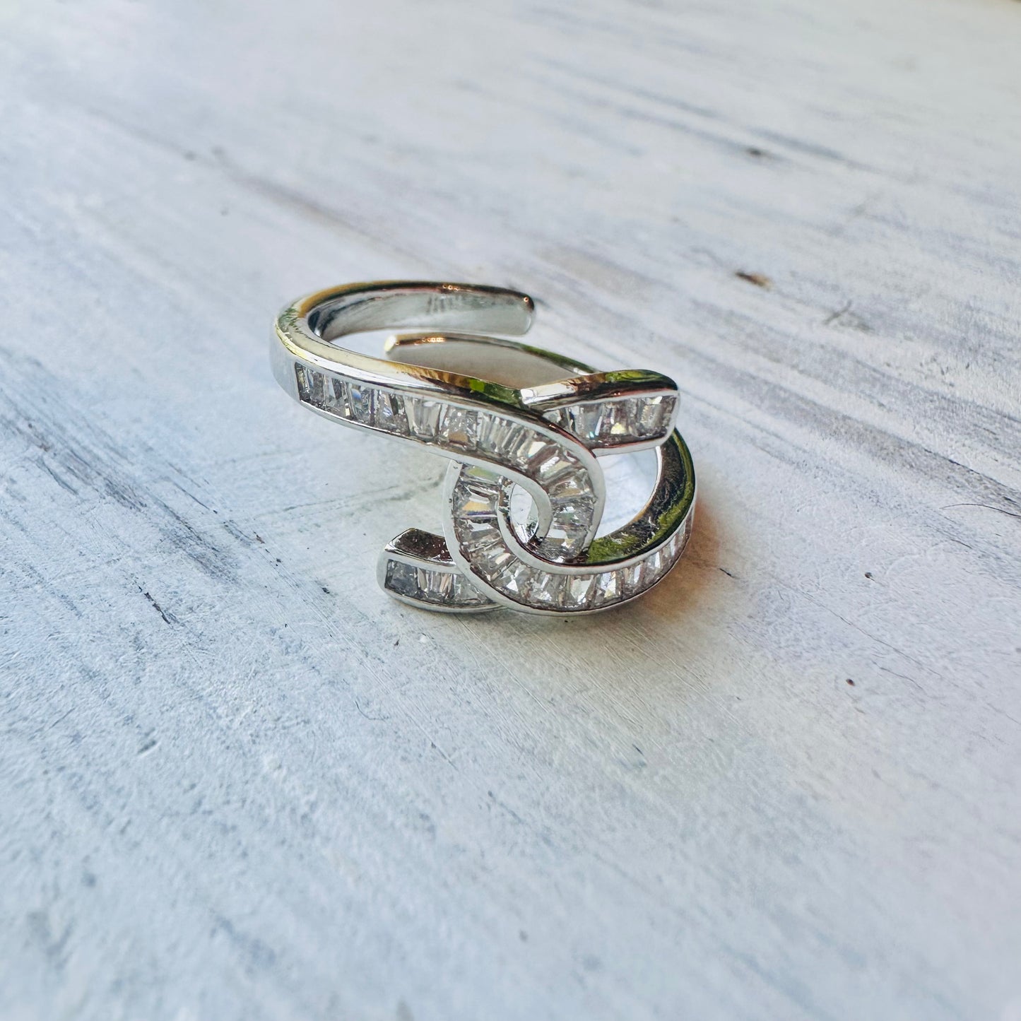 Silver Baguette Knot Ring