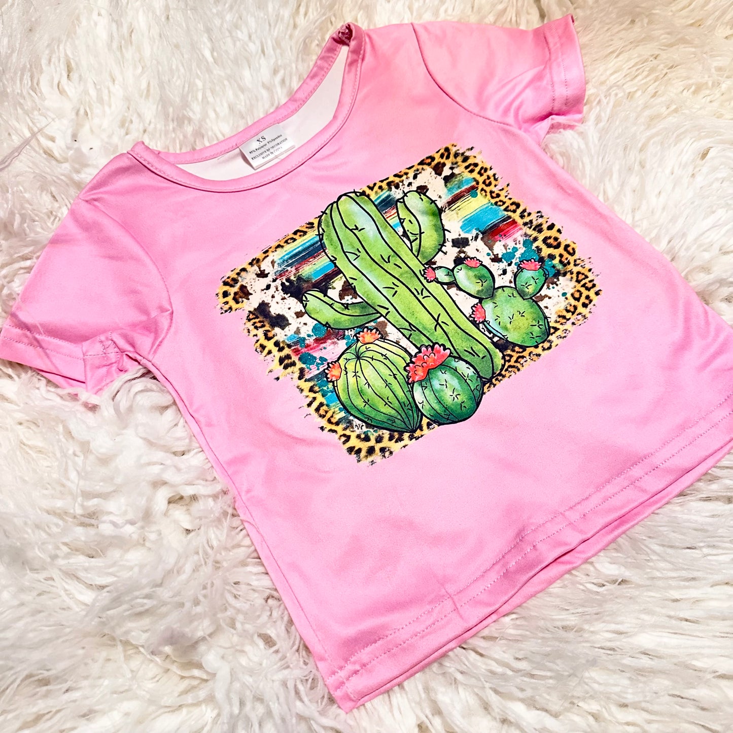 Girls Pink Succulent Graphic Top