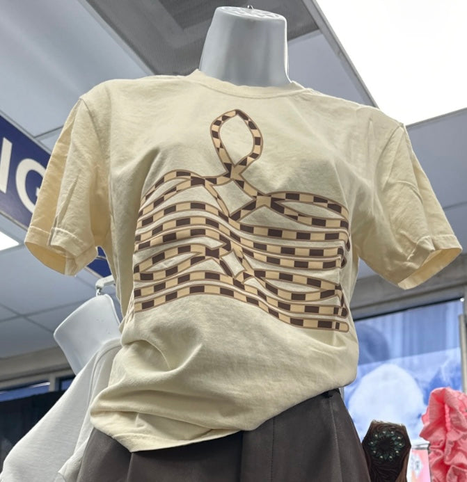 Brown & Cream Checked Western Boot Stitch Tee