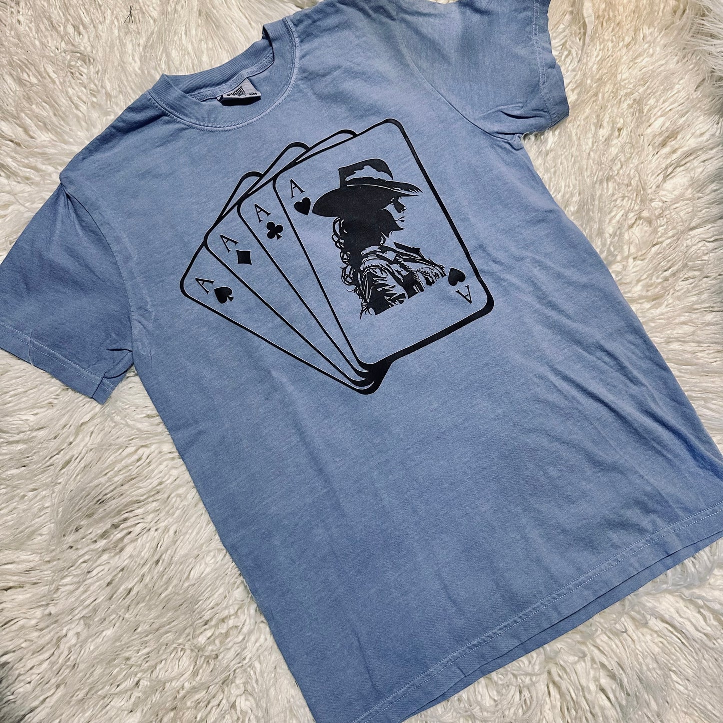 Washed Denim Cowgirl Cards Tee