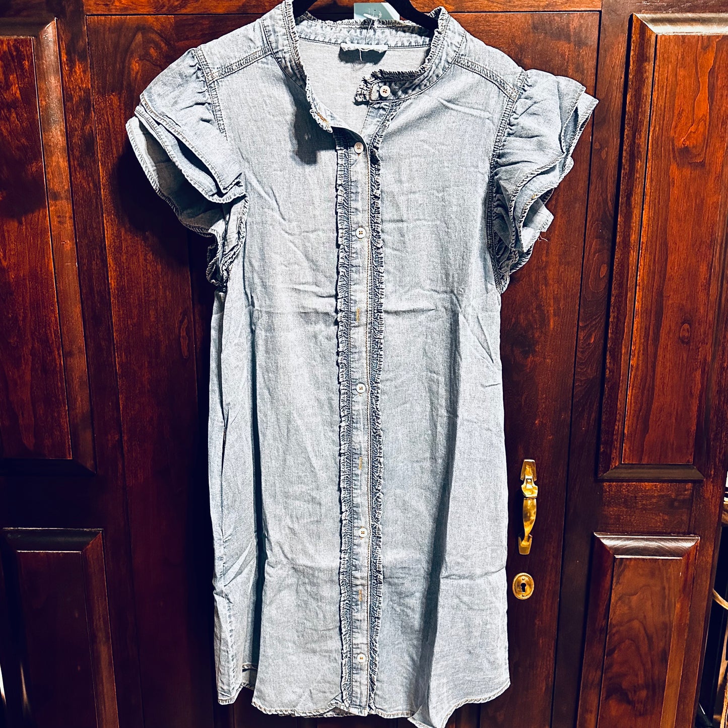 Denim Ruffle Sleeve Mini Dress