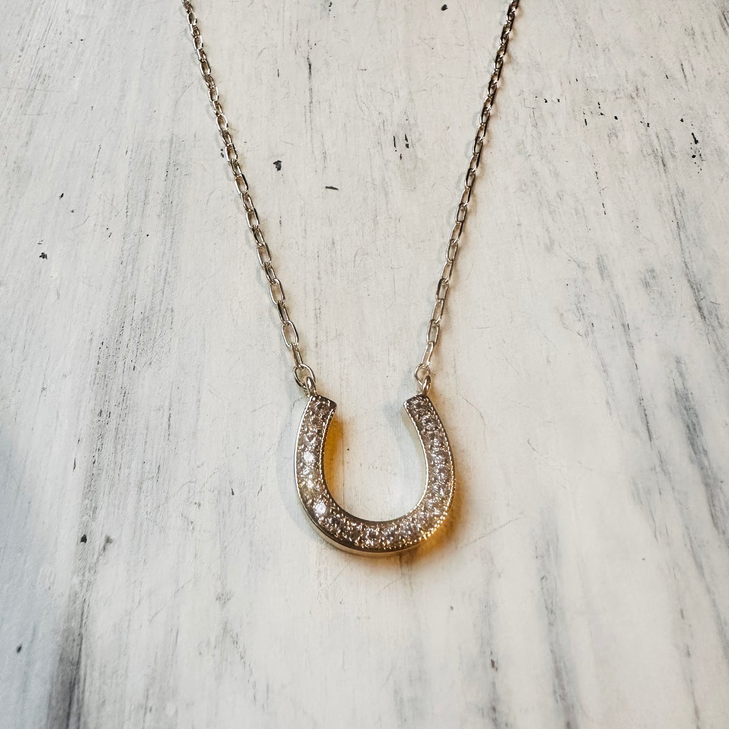 Gold & CZ Horseshoe Pendant Necklace