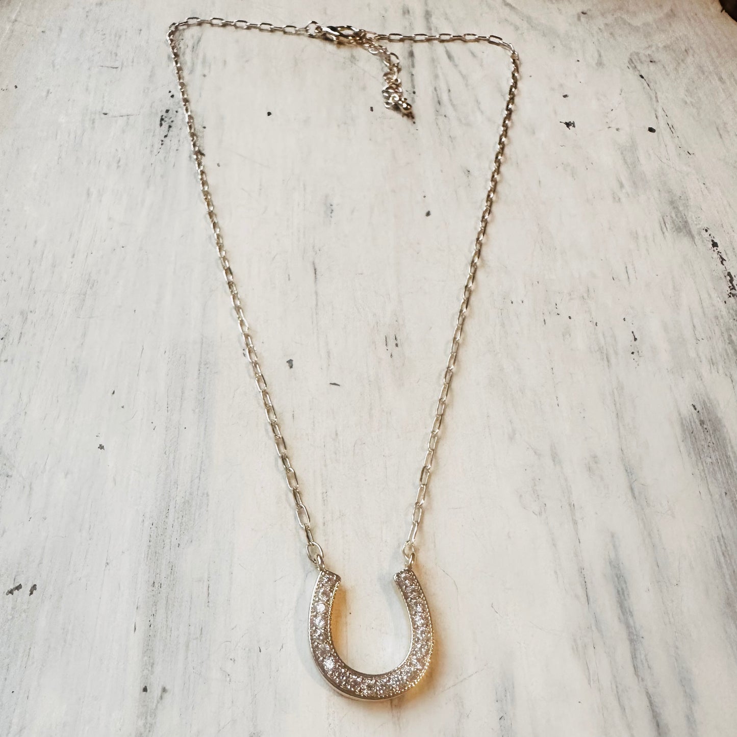 Gold & CZ Horseshoe Pendant Necklace
