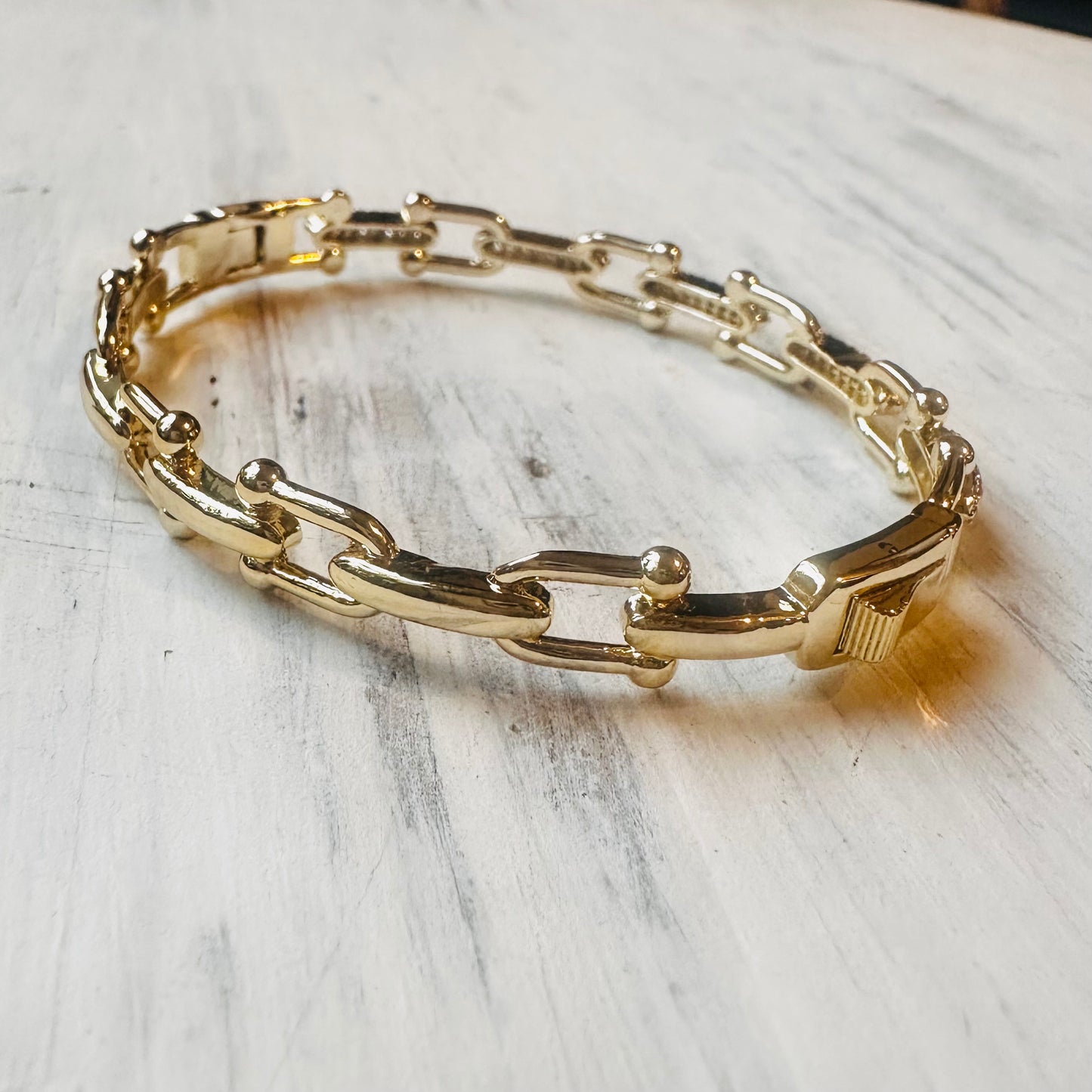 Gold & CZ Bit Bangle Bracelet