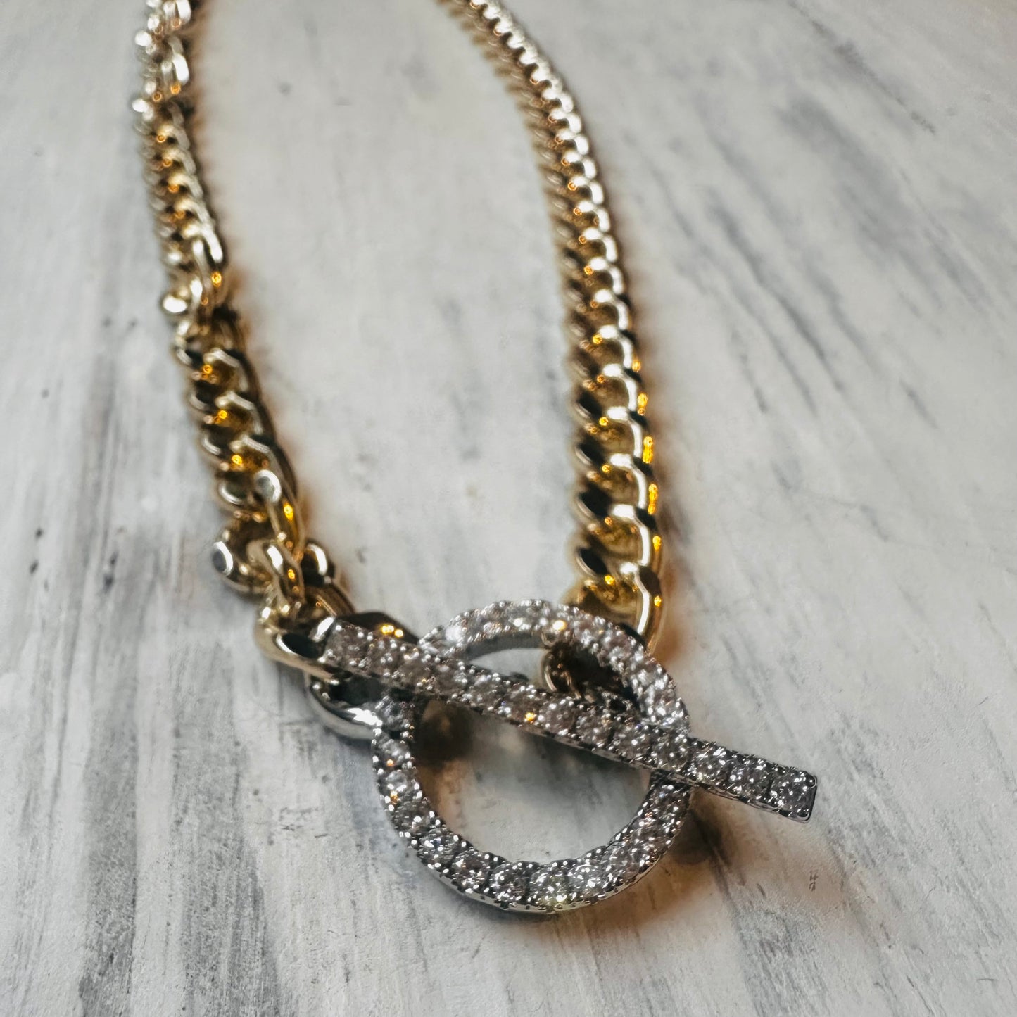 Chunky Gold Chain & CZ Toggle Necklace
